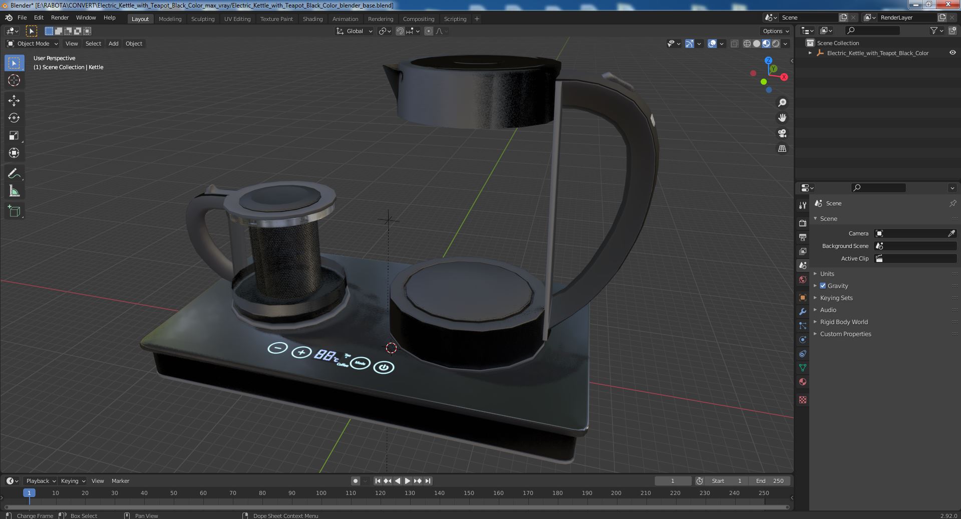 Electric Kettle with Teapot Black Color 3D model