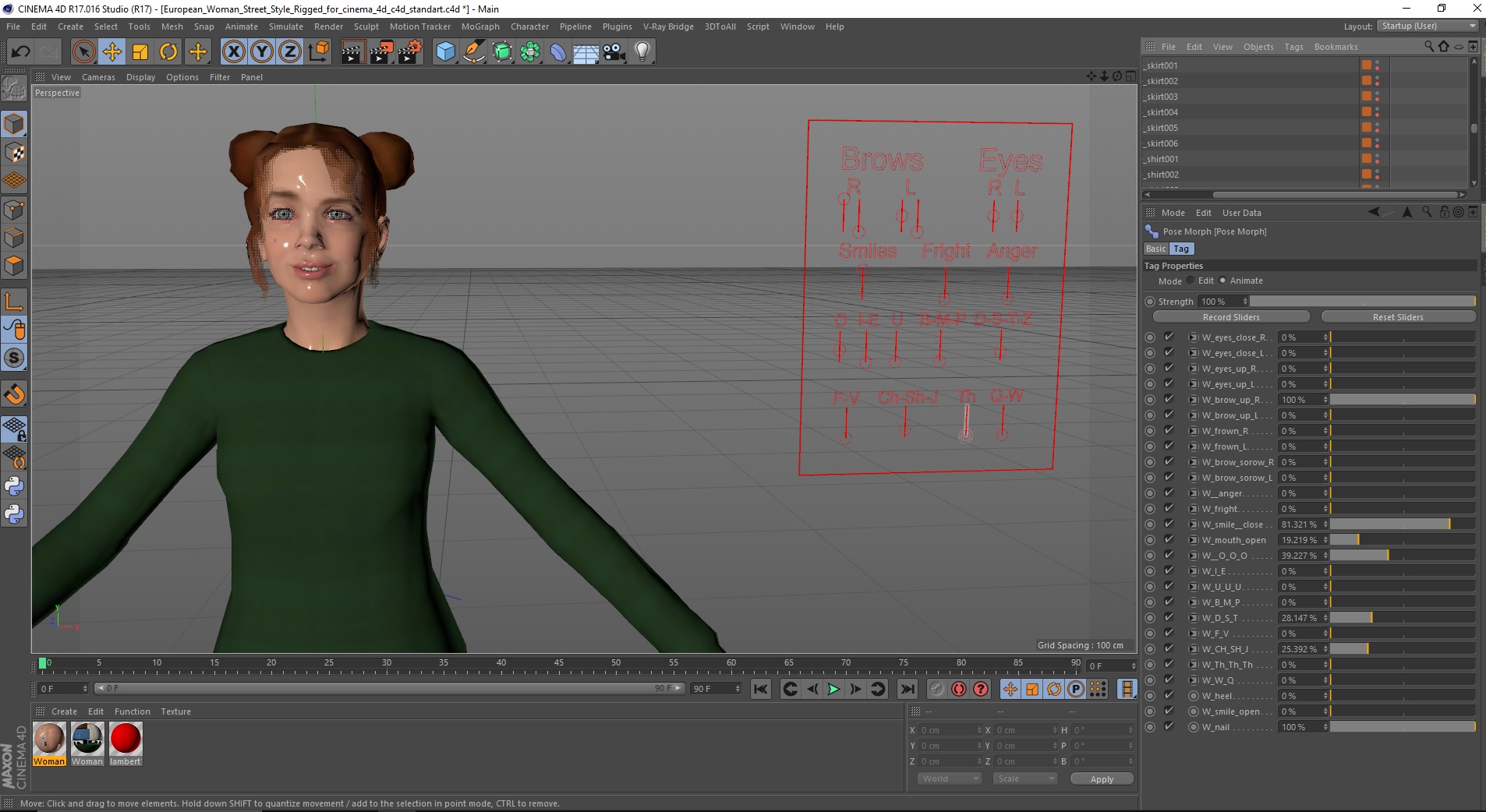 3D European Woman Street Style Rigged for Cinema 4D model