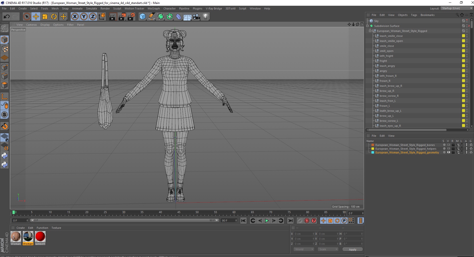 3D European Woman Street Style Rigged for Cinema 4D model
