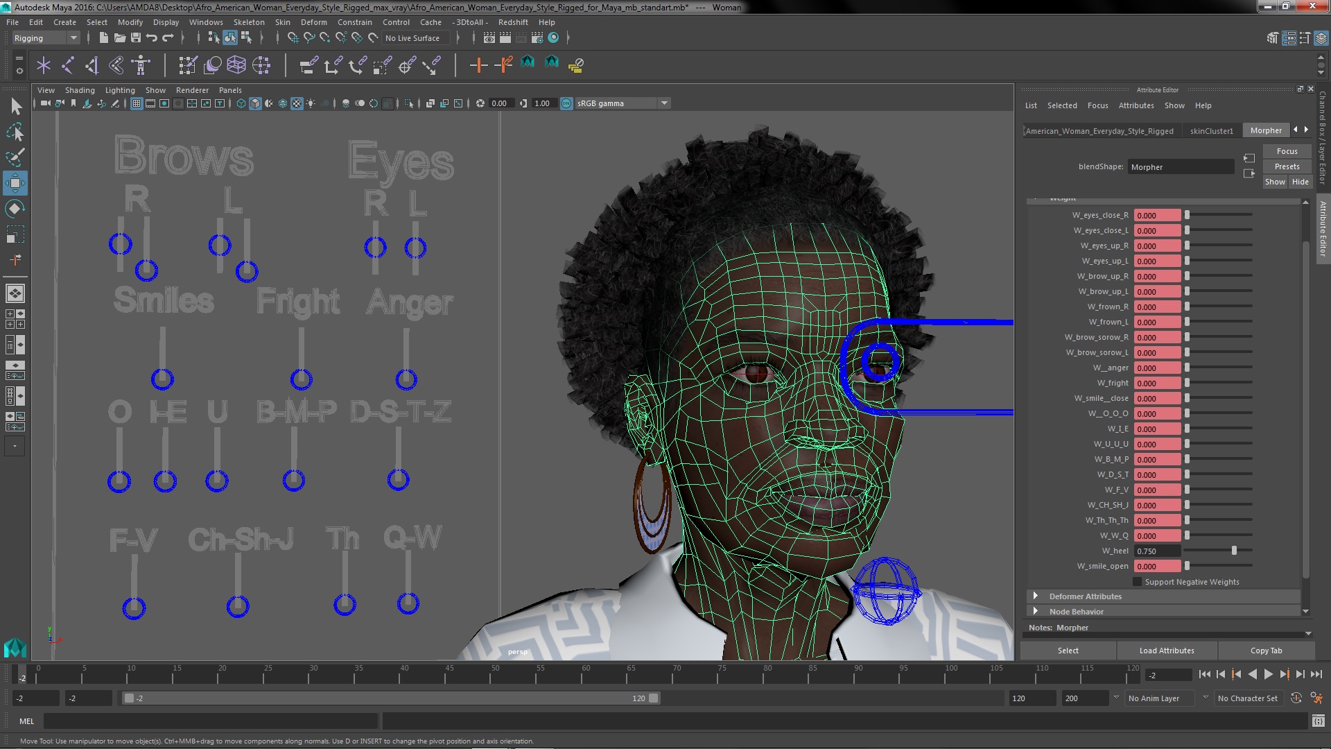 3D model Afro American Woman Everyday Style Rigged for Maya