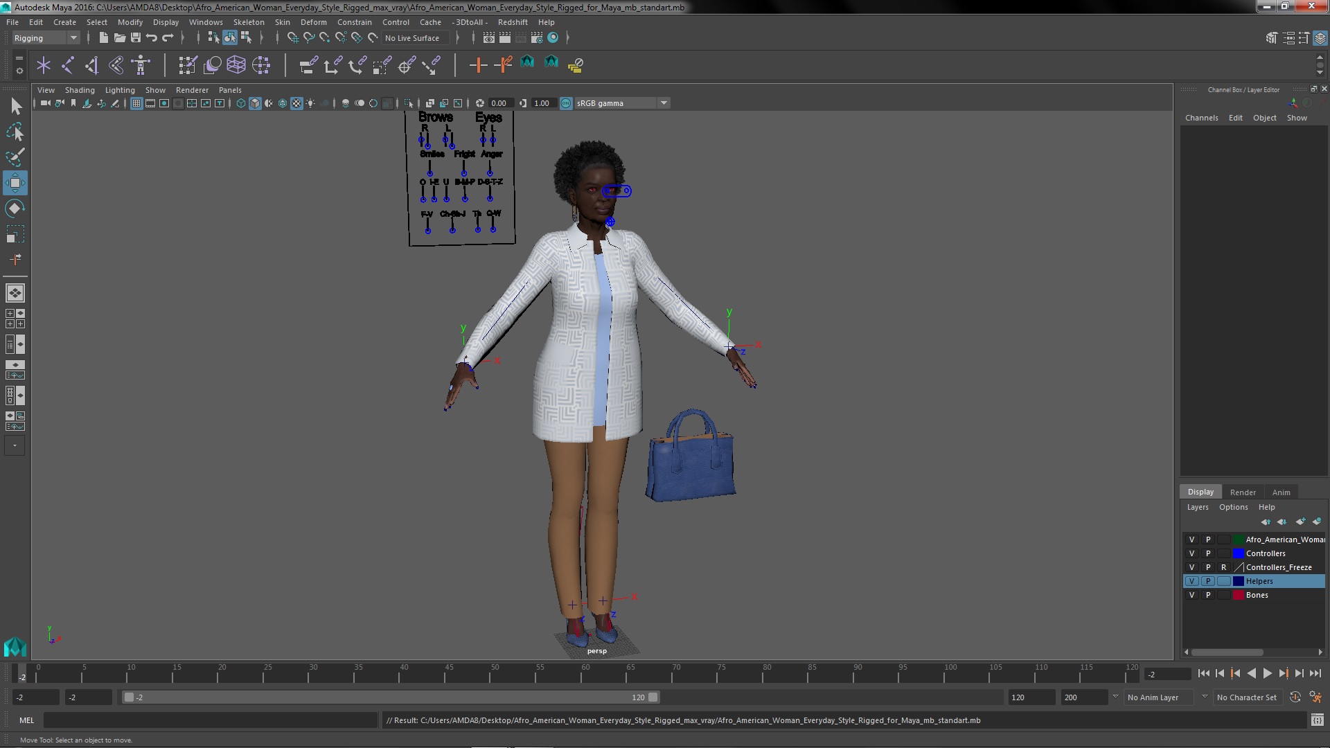 3D model Afro American Woman Everyday Style Rigged for Maya