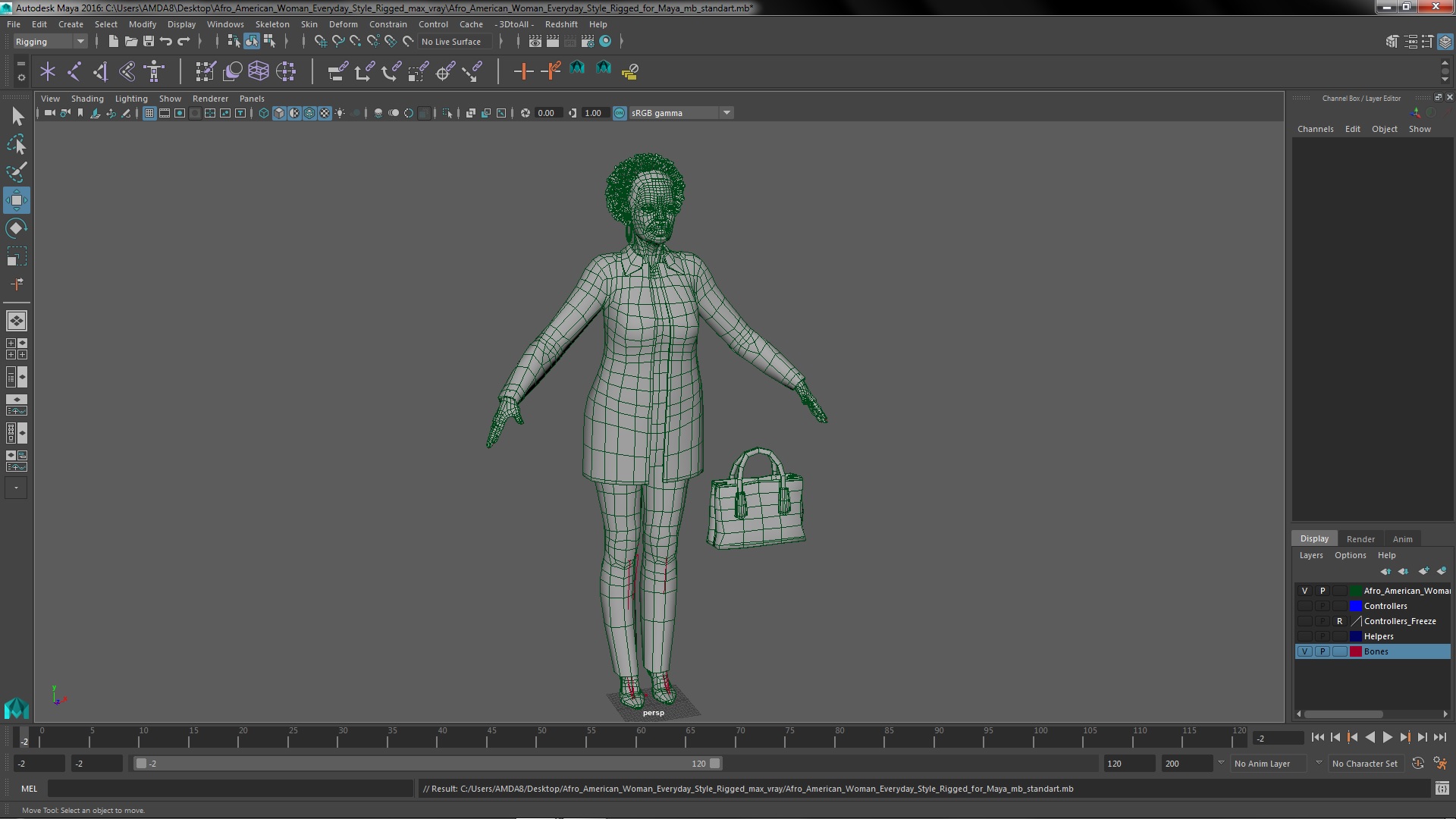 3D model Afro American Woman Everyday Style Rigged for Maya