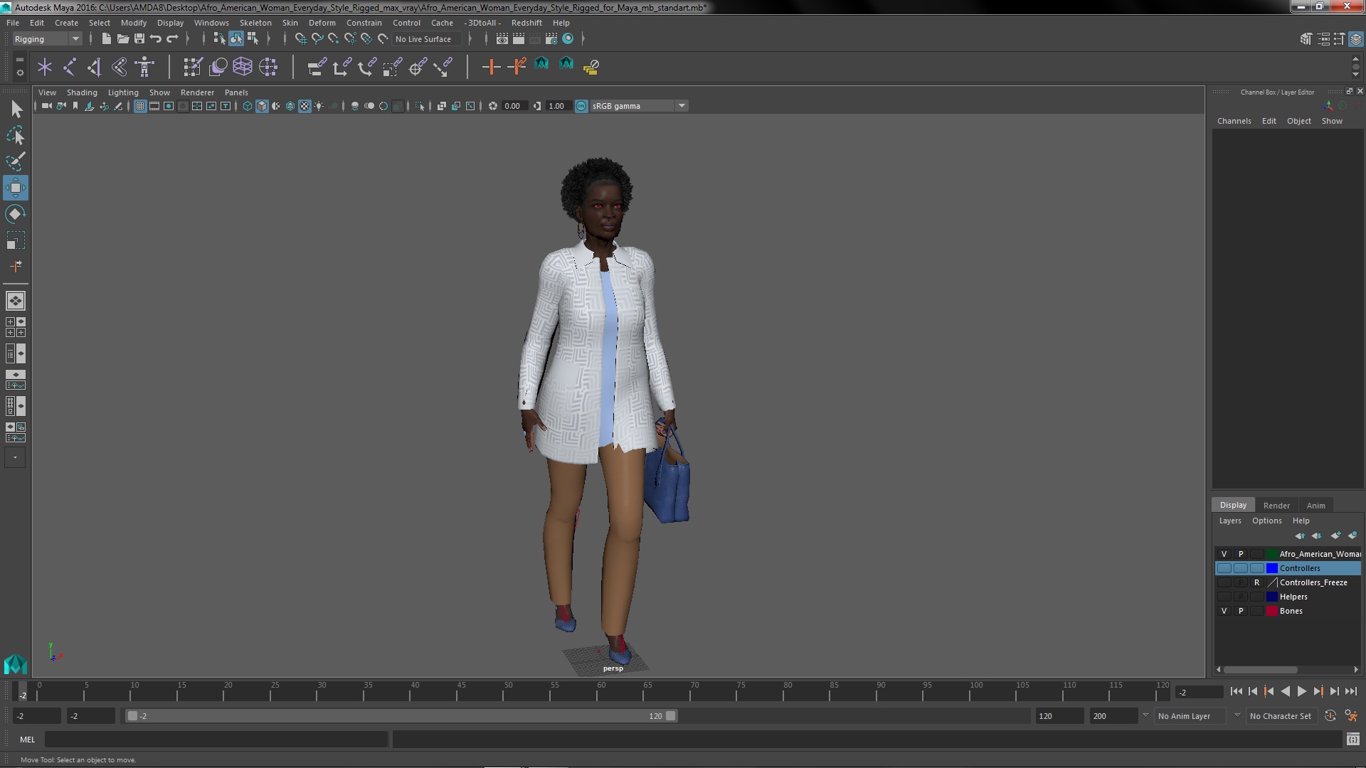 3D model Afro American Woman Everyday Style Rigged for Maya