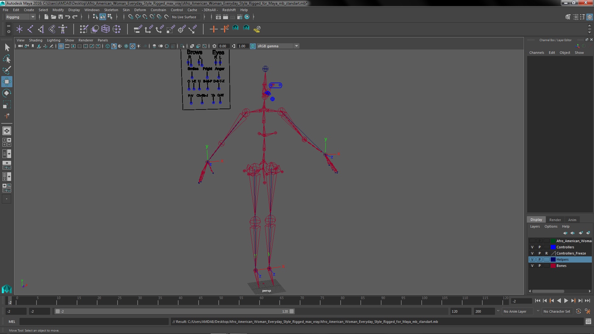 3D model Afro American Woman Everyday Style Rigged for Maya
