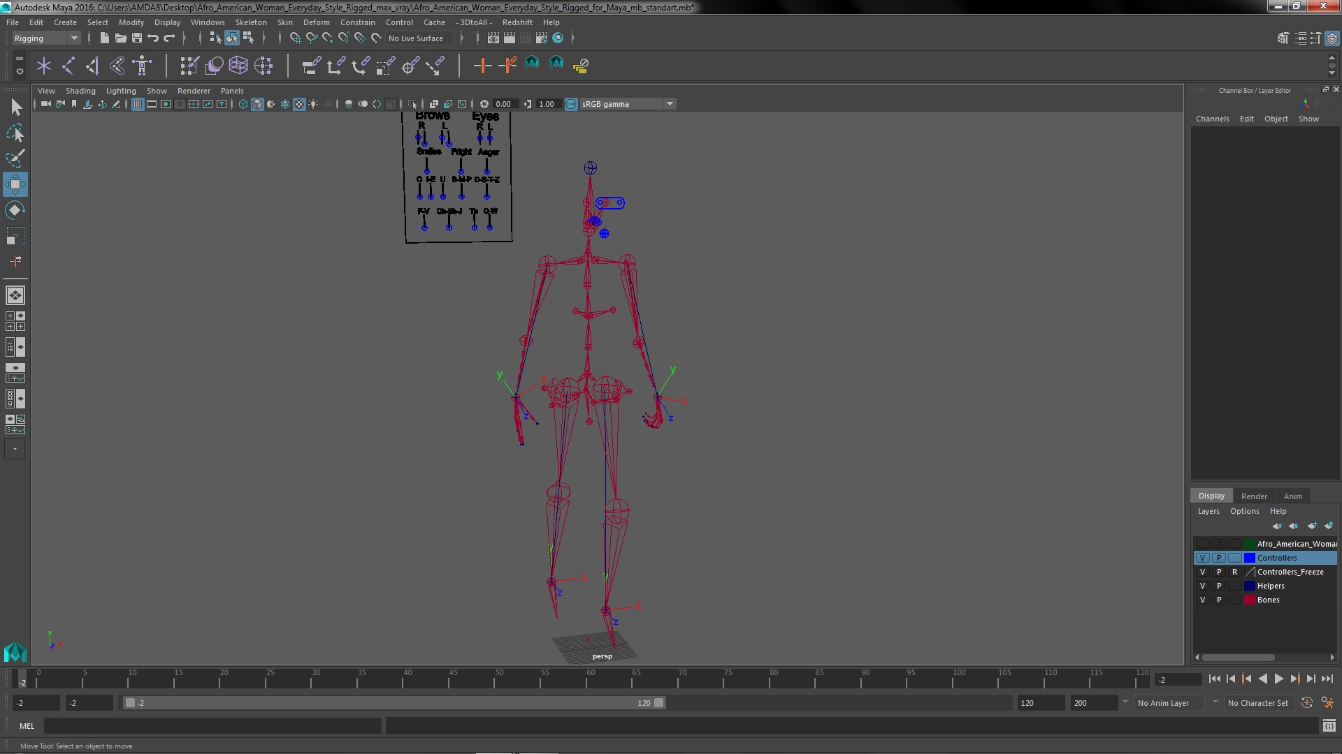 3D model Afro American Woman Everyday Style Rigged for Maya