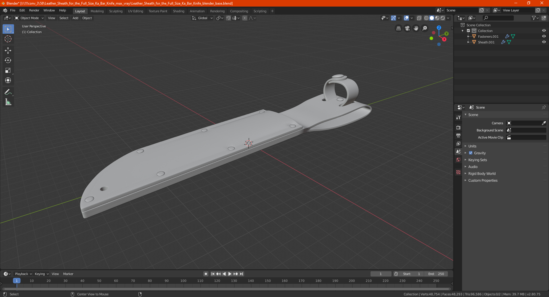3D model Leather Sheath for the Full Size Ka Bar Knife
