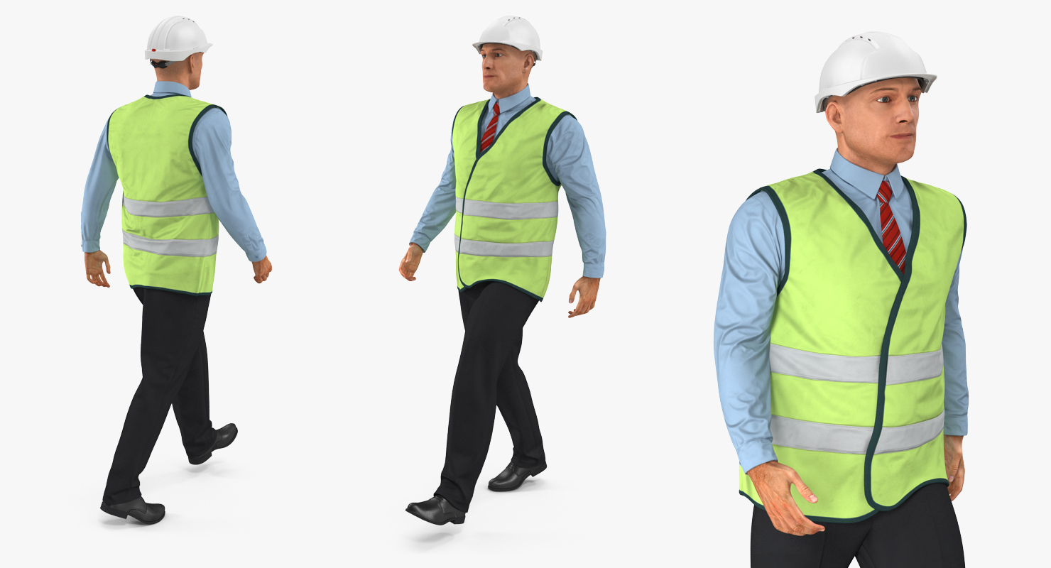 3D Construction Architect in Yellow Safety Jacket Rigged model