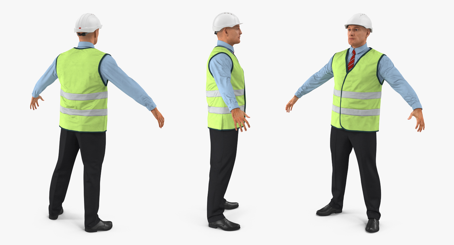 3D Construction Architect in Yellow Safety Jacket Rigged model