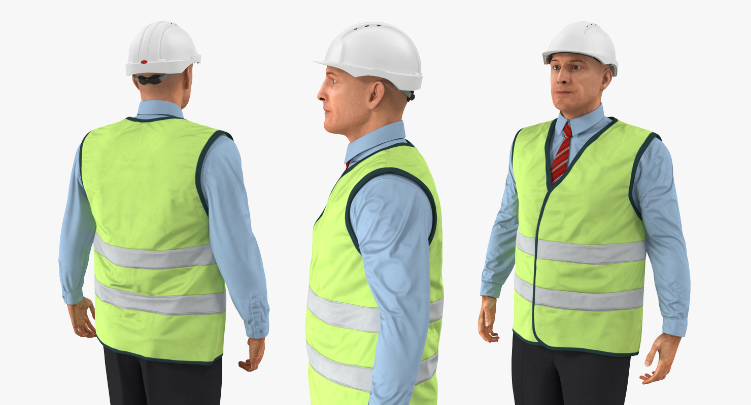 3D Construction Architect in Yellow Safety Jacket Rigged model