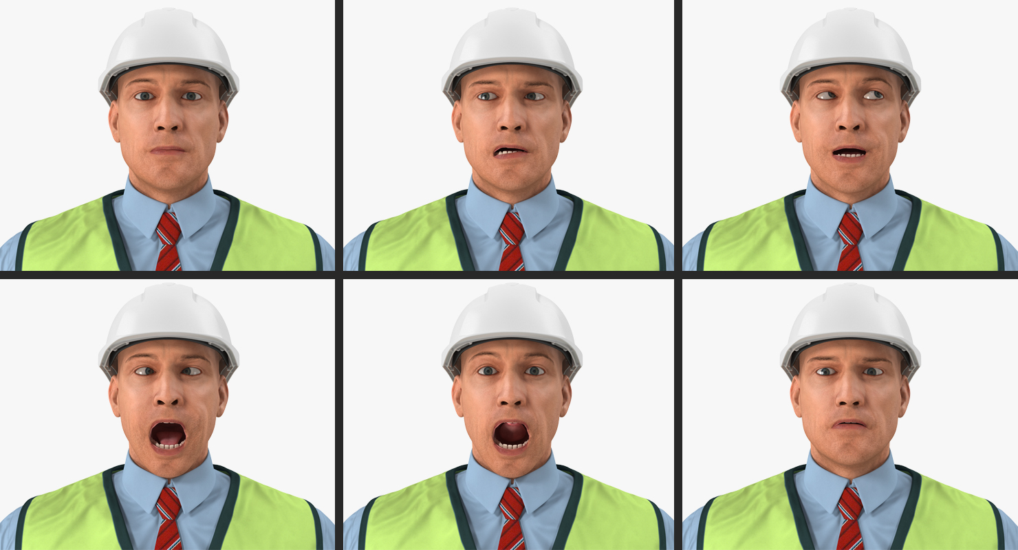 3D Construction Architect in Yellow Safety Jacket Rigged model