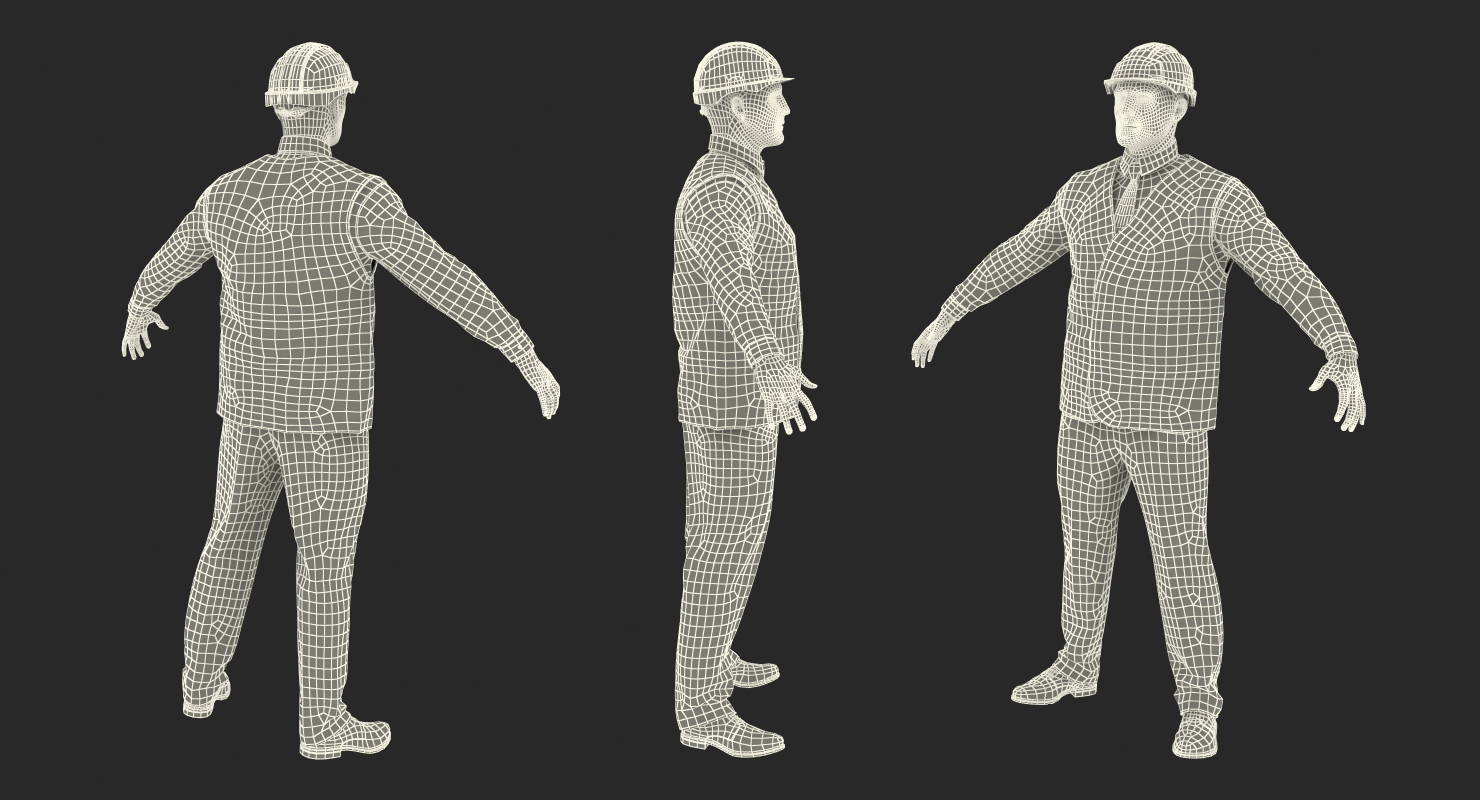 3D Construction Architect in Yellow Safety Jacket Rigged model