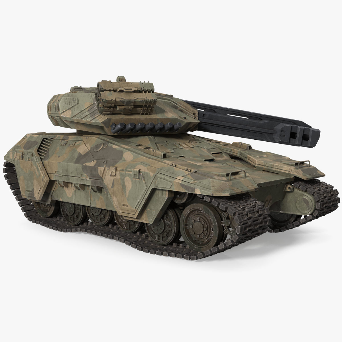 Futuristic Battle Tank in Camouflage Rigged for Maya 3D