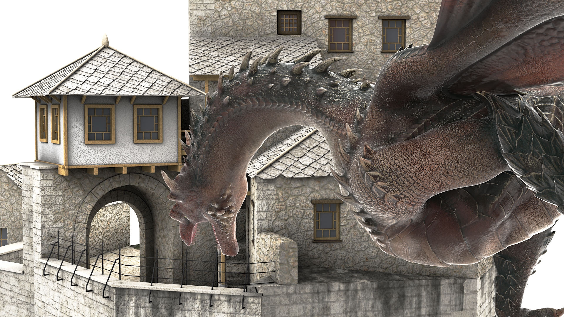 3D model Dragon Flying Over Castle