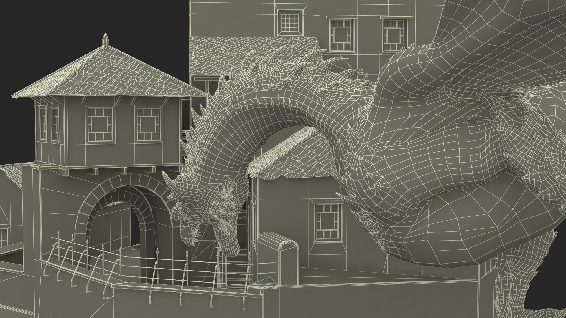 3D model Dragon Flying Over Castle