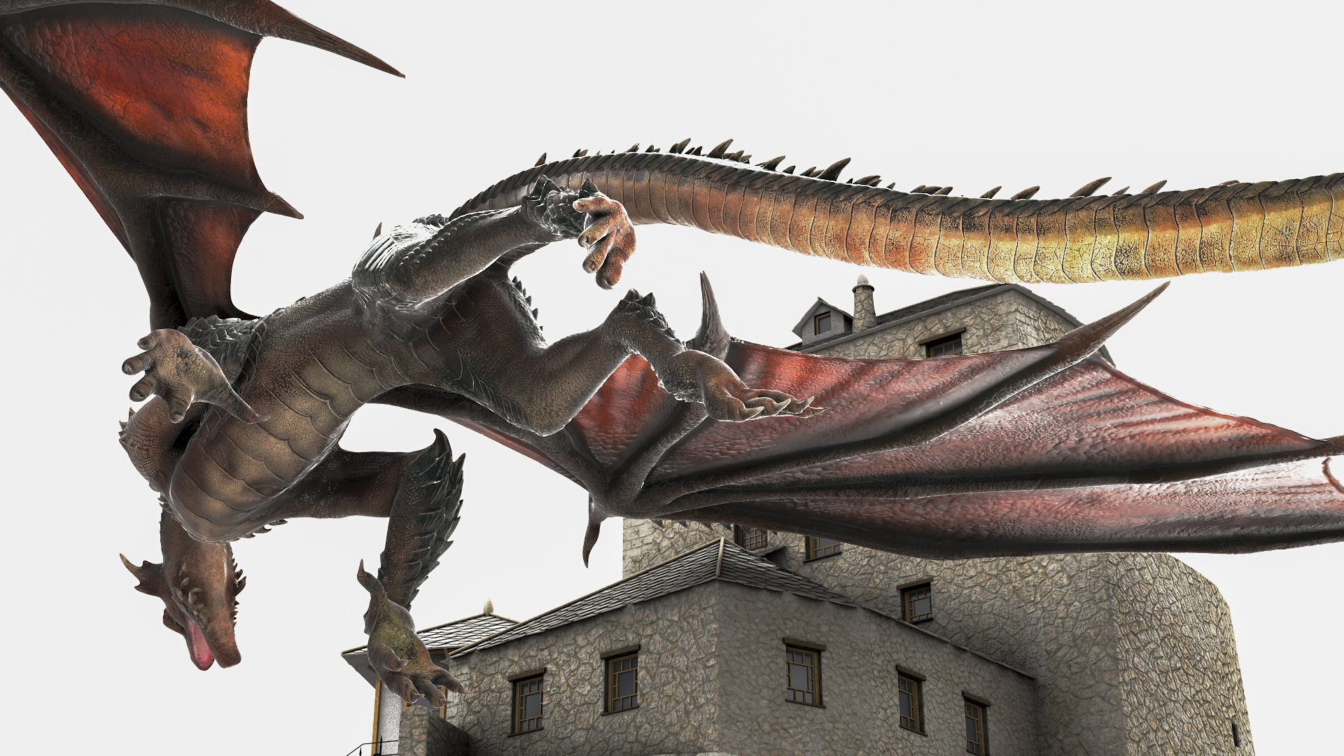 3D model Dragon Flying Over Castle