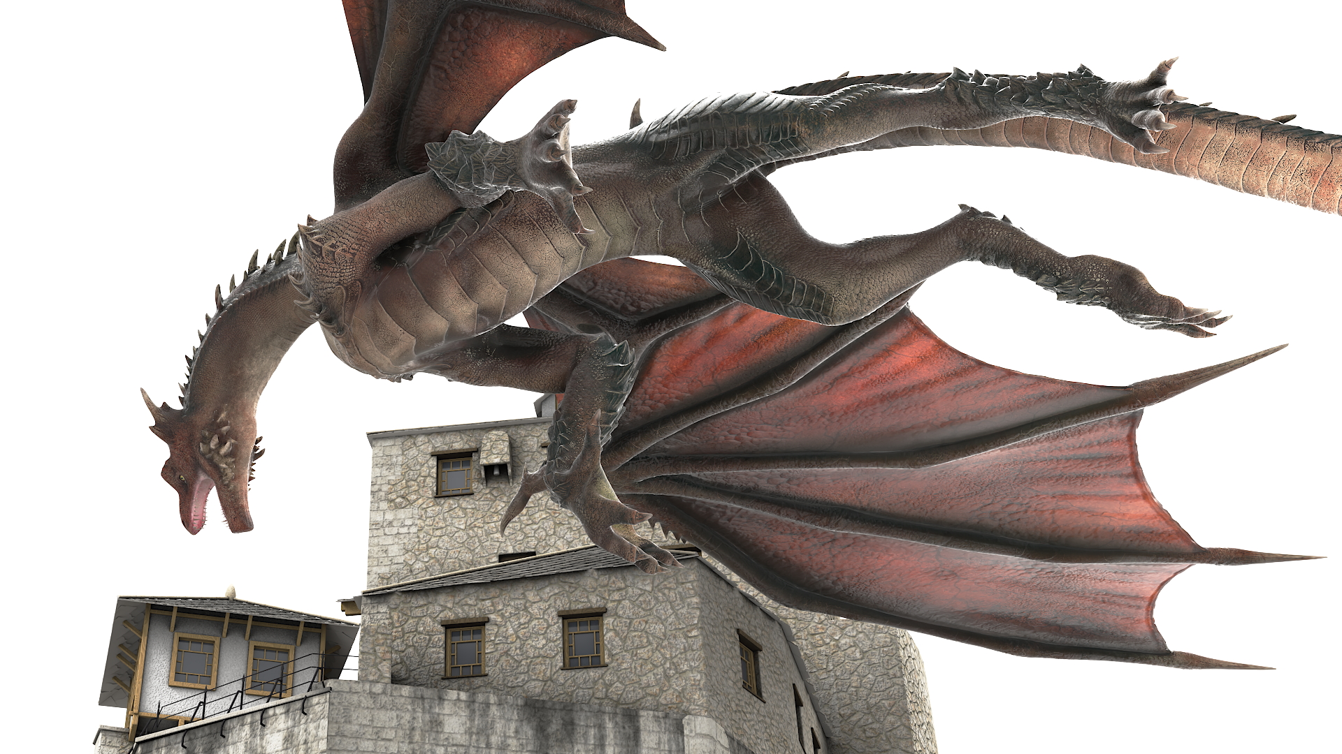 3D model Dragon Flying Over Castle