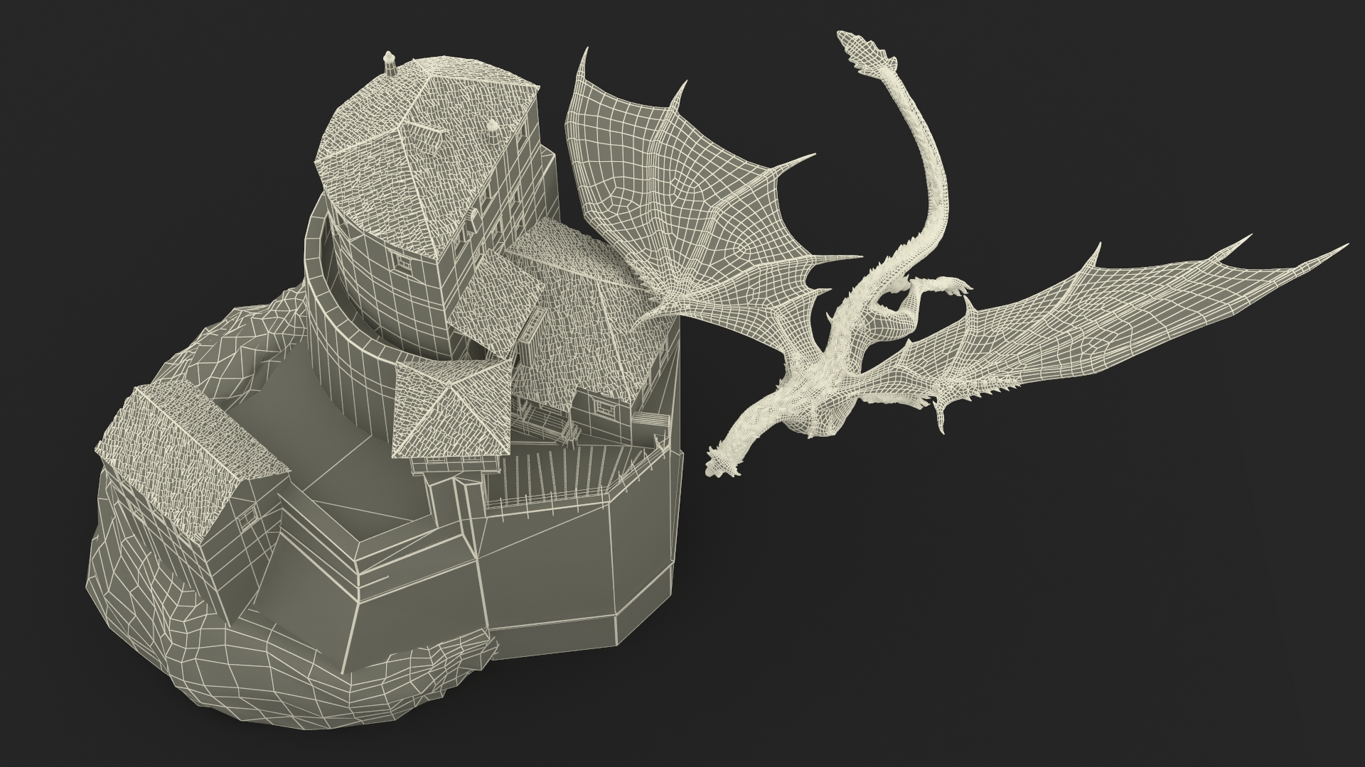 3D model Dragon Flying Over Castle