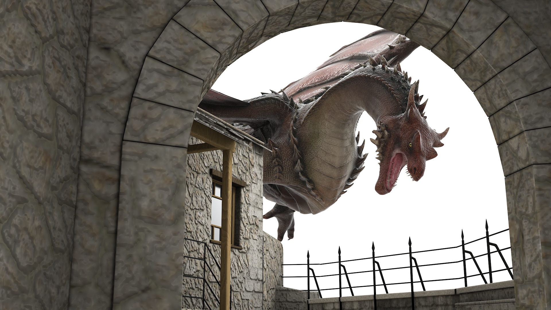3D model Dragon Flying Over Castle
