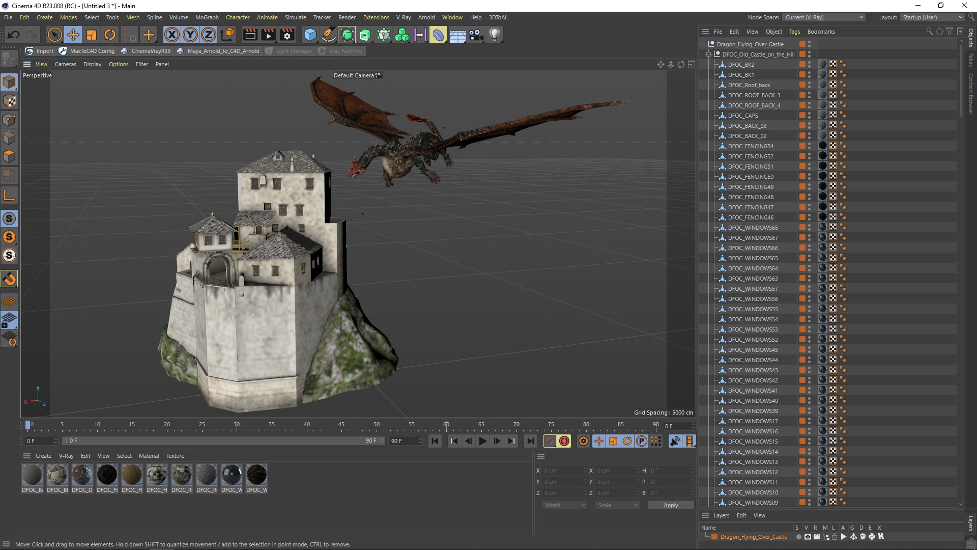 3D model Dragon Flying Over Castle