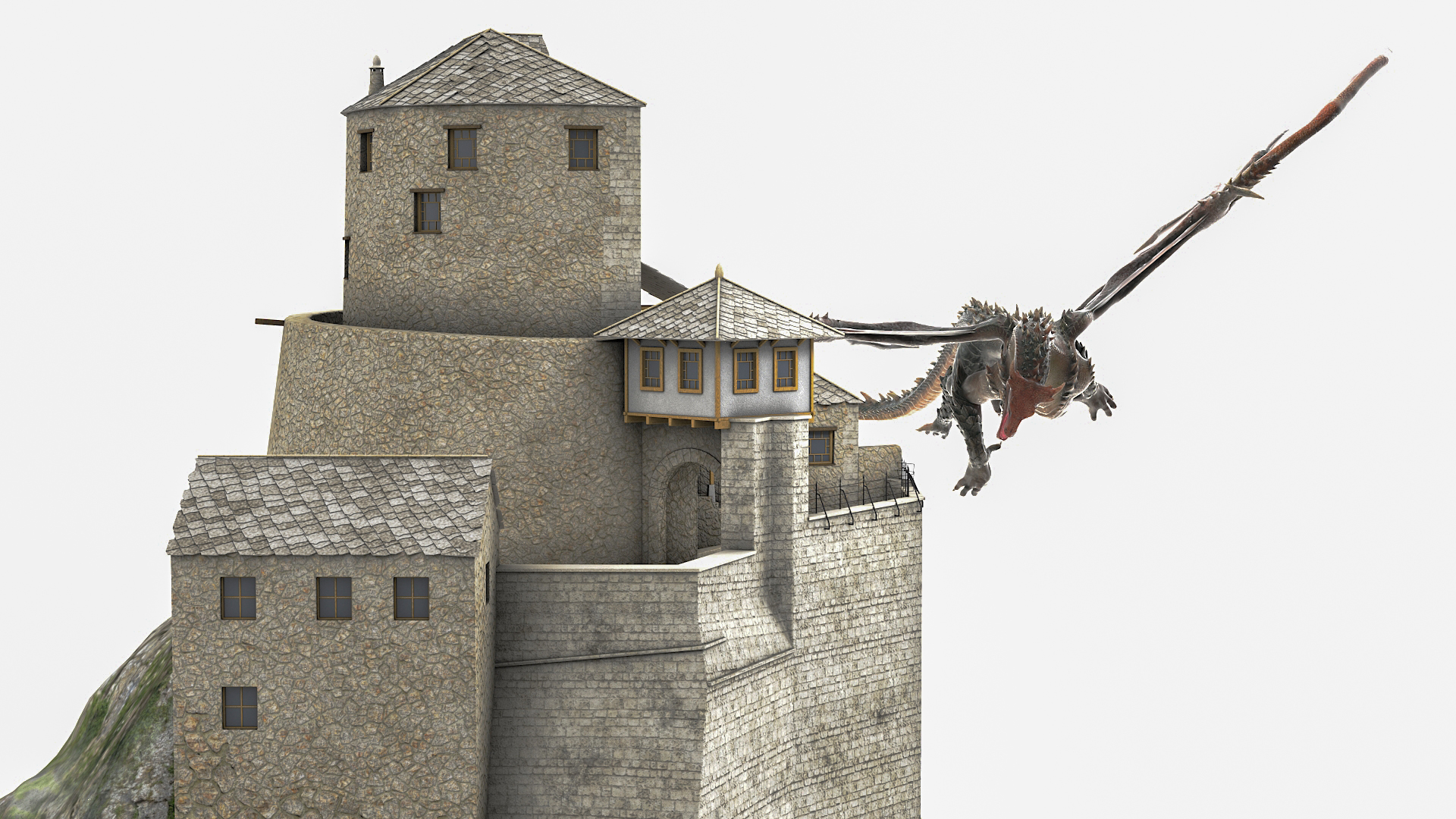 3D model Dragon Flying Over Castle