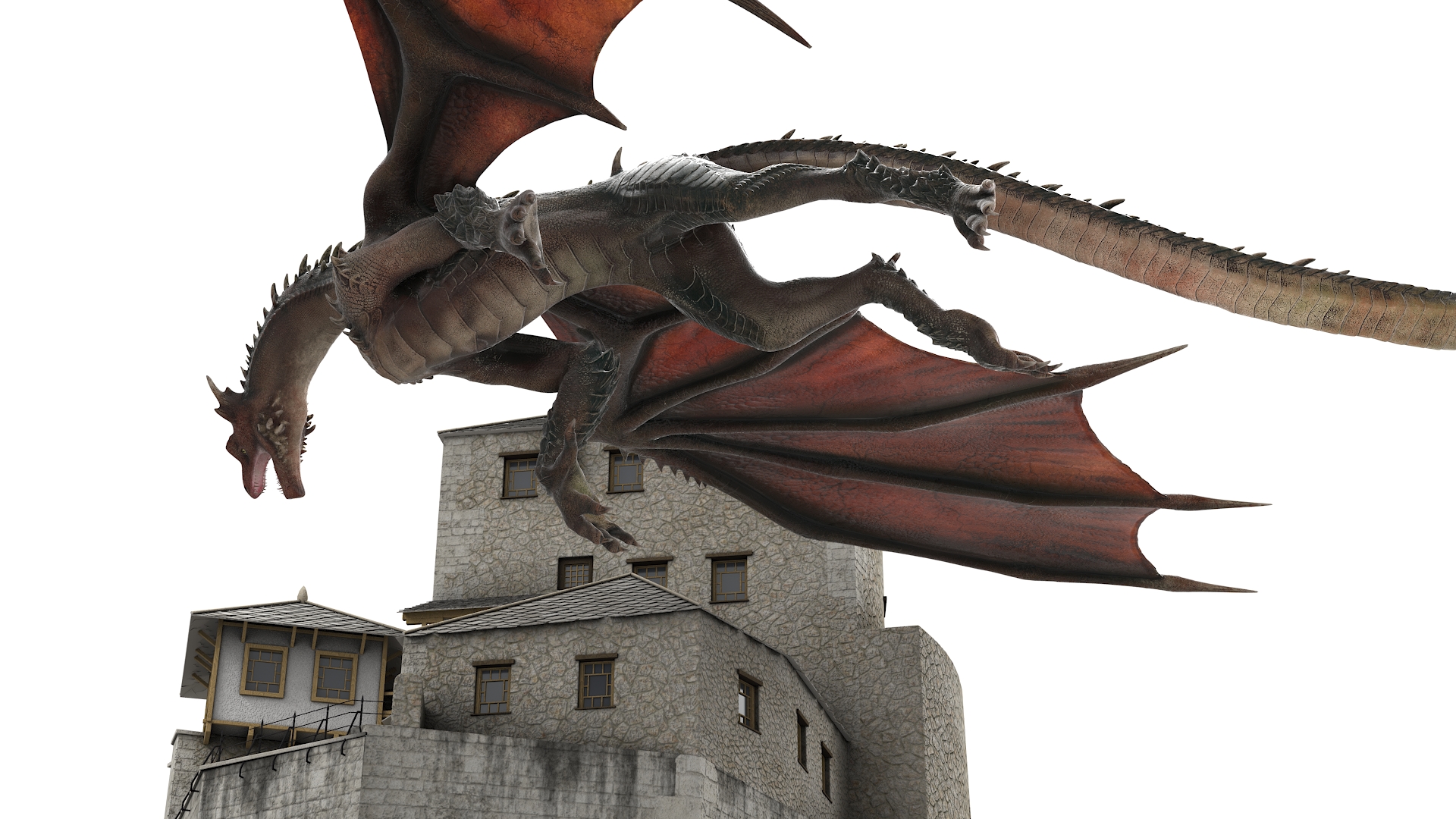 3D model Dragon Flying Over Castle