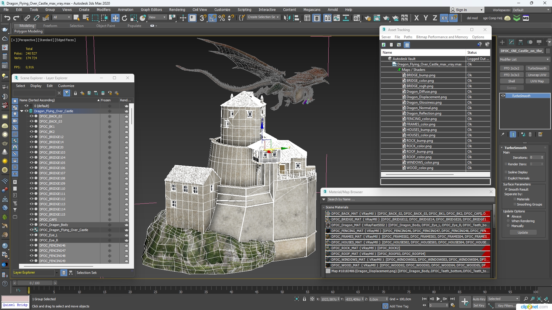 3D model Dragon Flying Over Castle