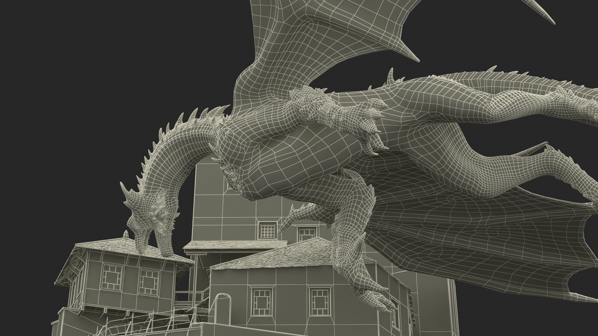 3D model Dragon Flying Over Castle