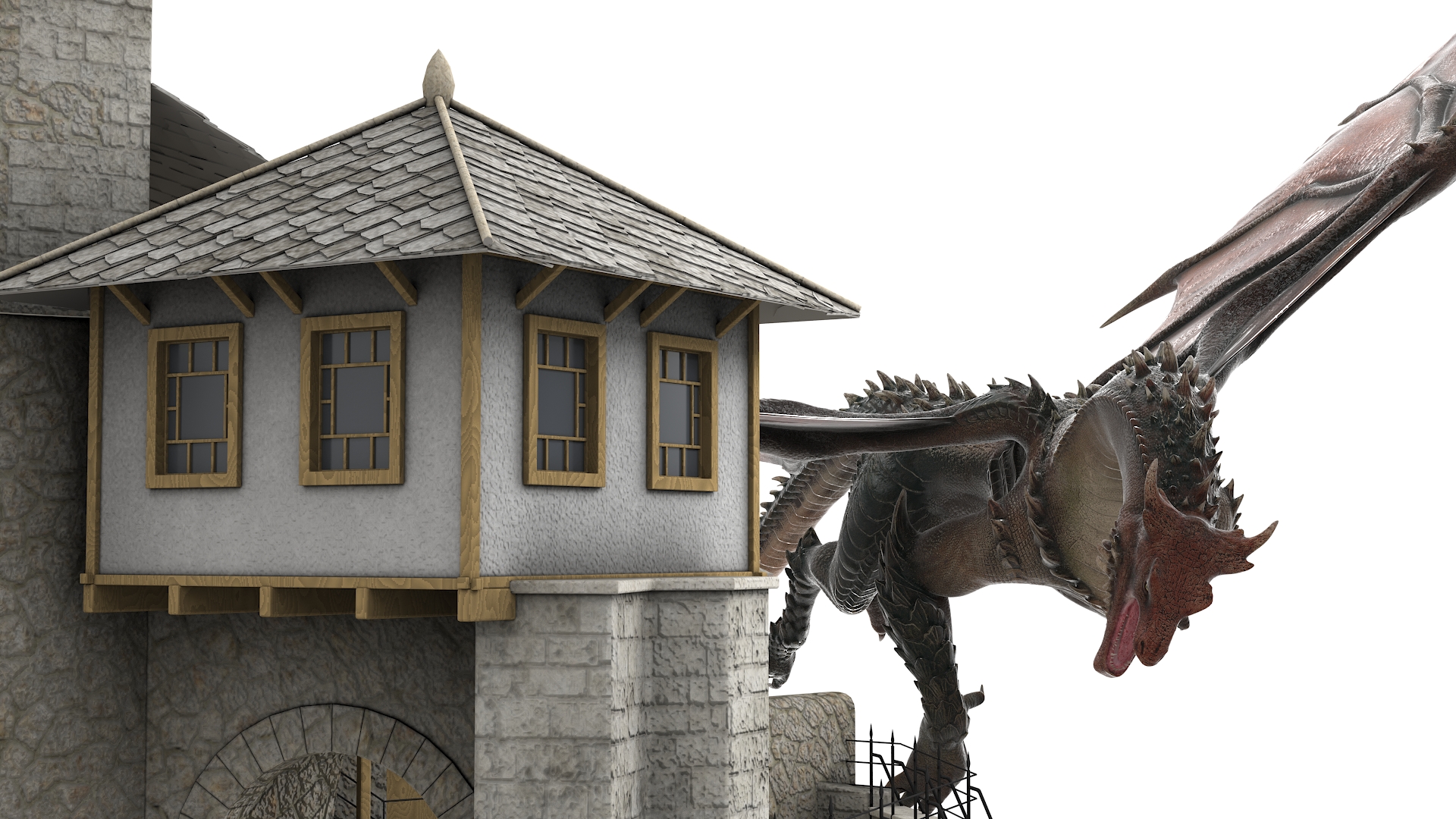 3D model Dragon Flying Over Castle