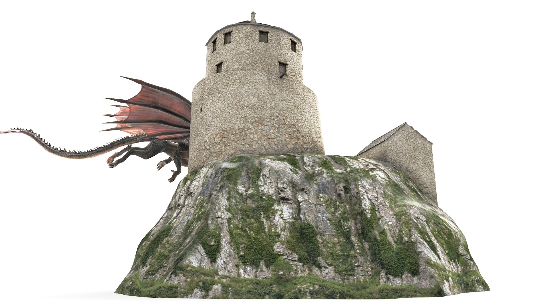 3D model Dragon Flying Over Castle