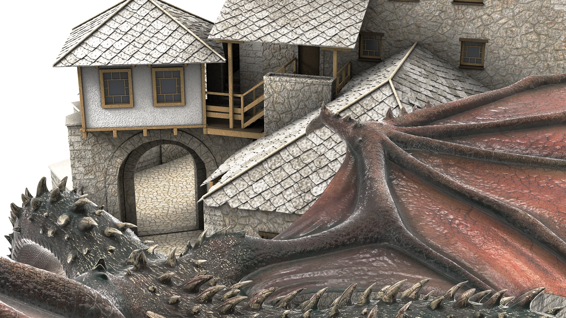 3D model Dragon Flying Over Castle