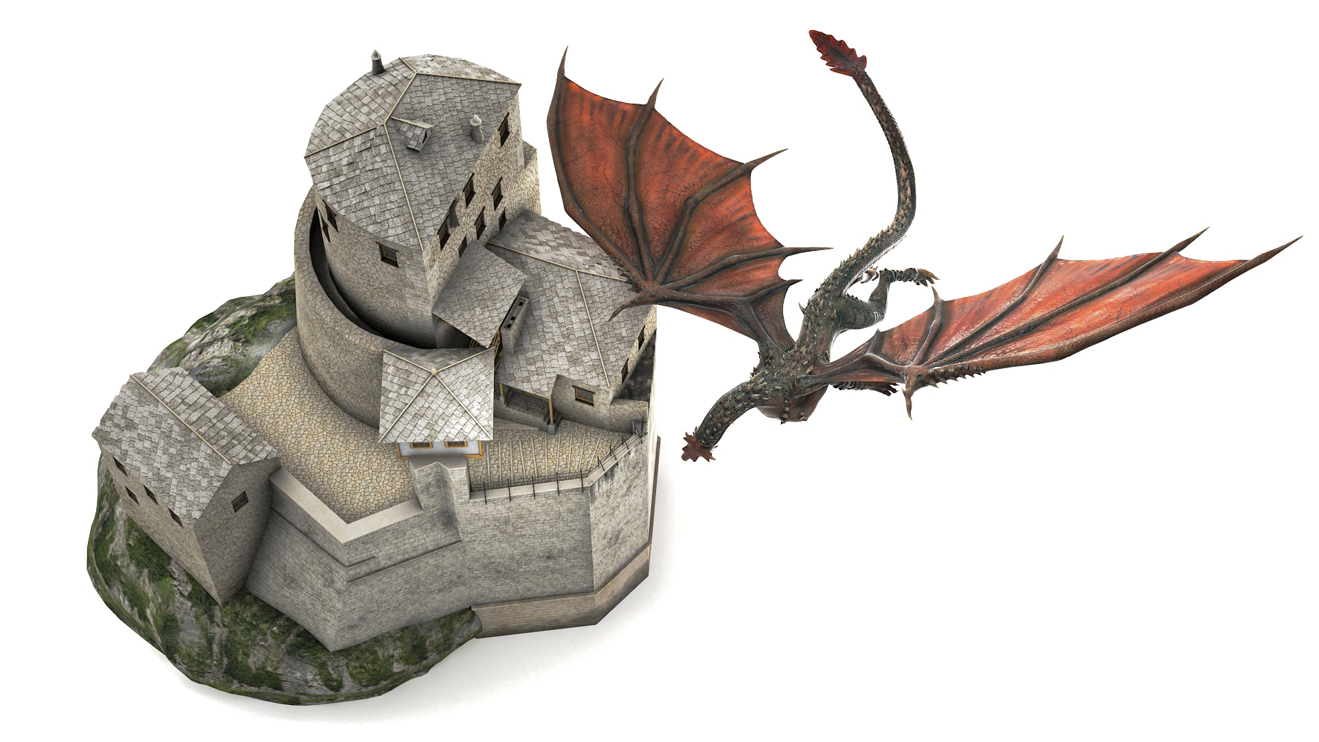 3D model Dragon Flying Over Castle