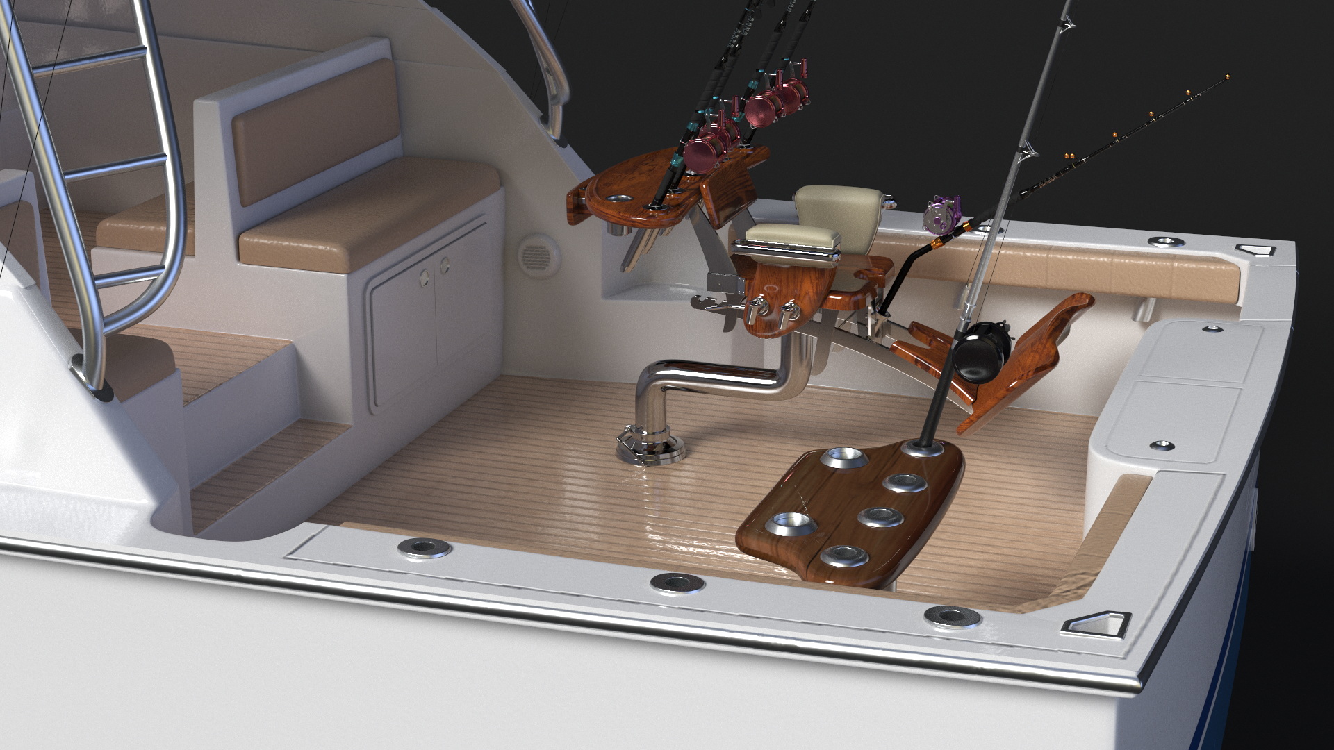 Fishing Boat with Fishing Fighting Chair and Rods 3D model