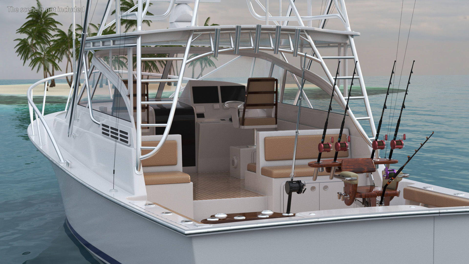 Fishing Boat with Fishing Fighting Chair and Rods 3D model
