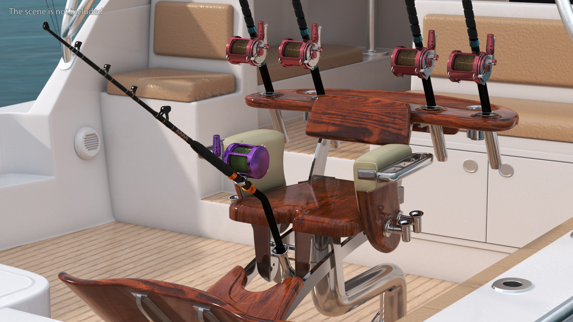 Fishing Boat with Fishing Fighting Chair and Rods 3D model