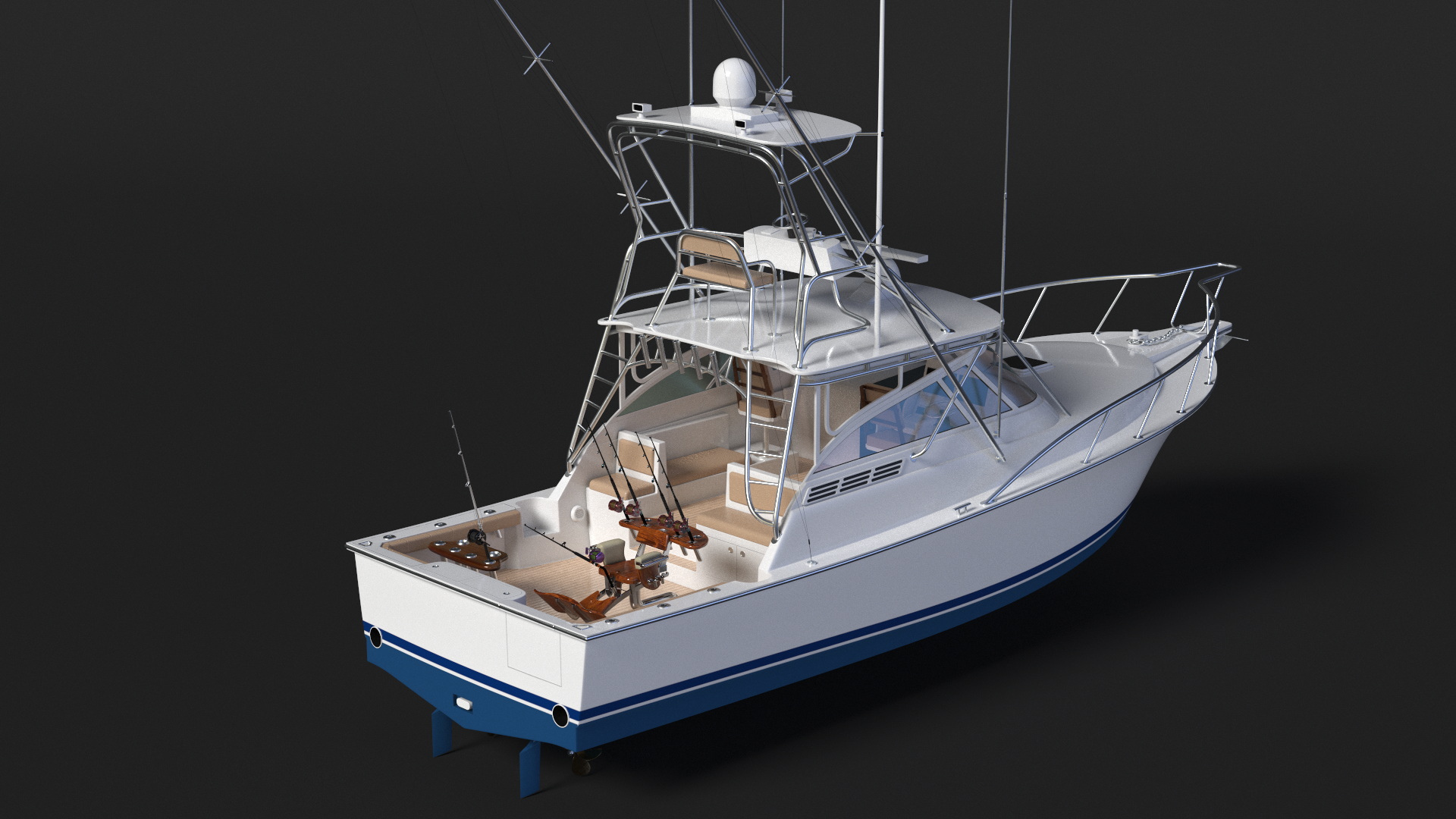 Fishing Boat with Fishing Fighting Chair and Rods 3D model