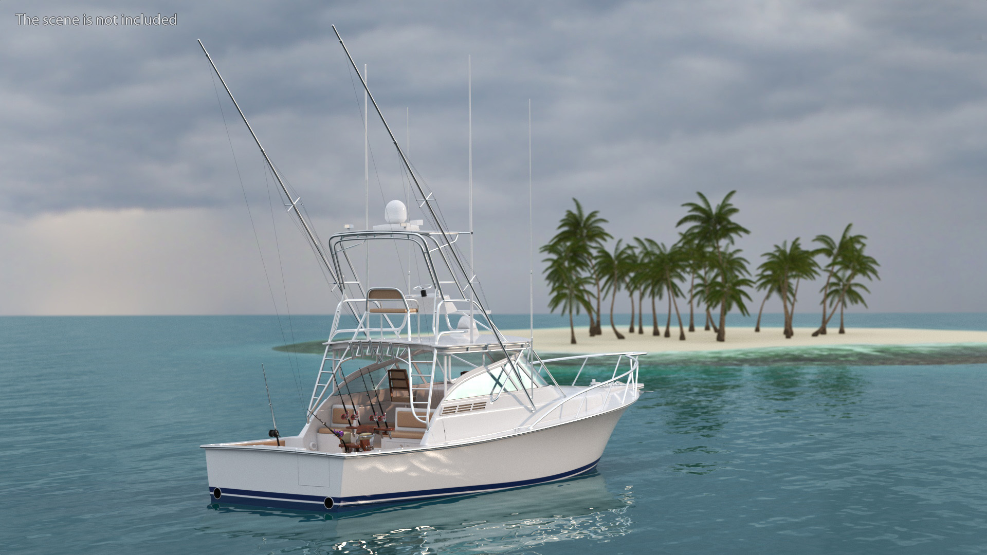 Fishing Boat with Fishing Fighting Chair and Rods 3D model