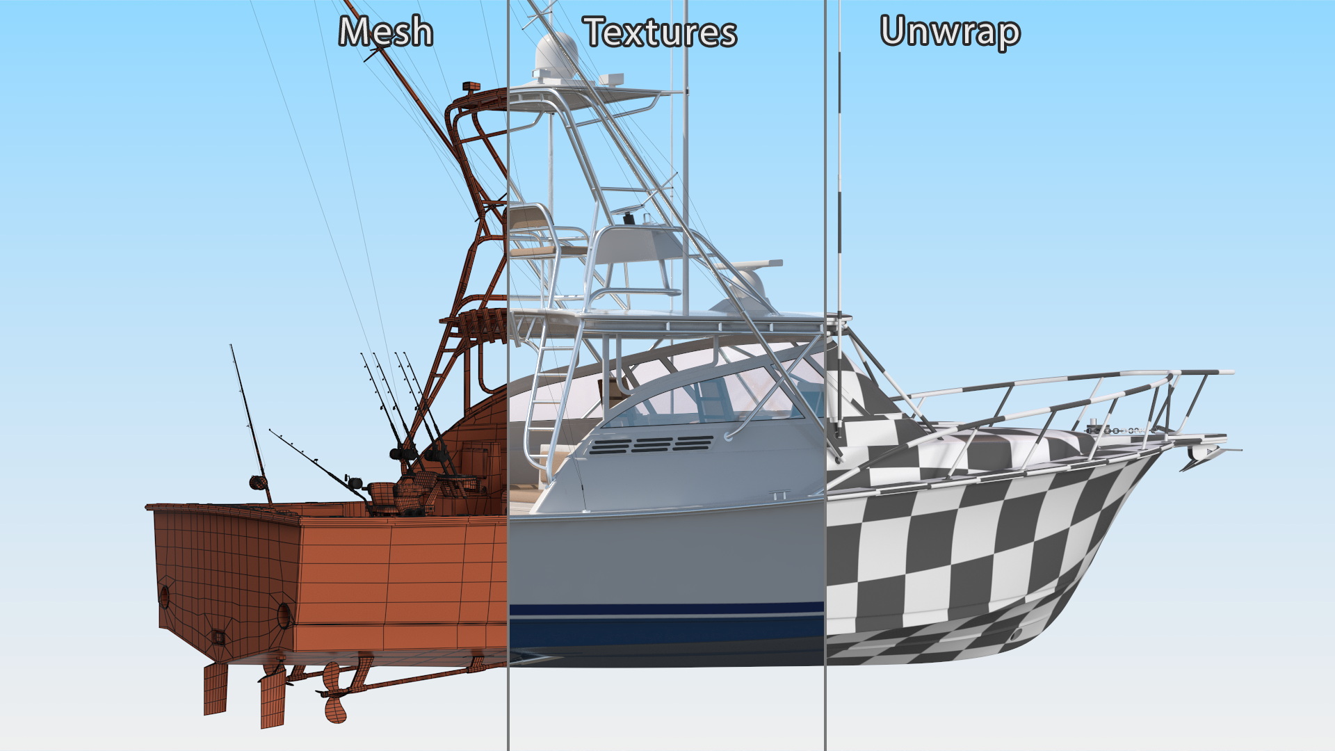 Fishing Boat with Fishing Fighting Chair and Rods 3D model