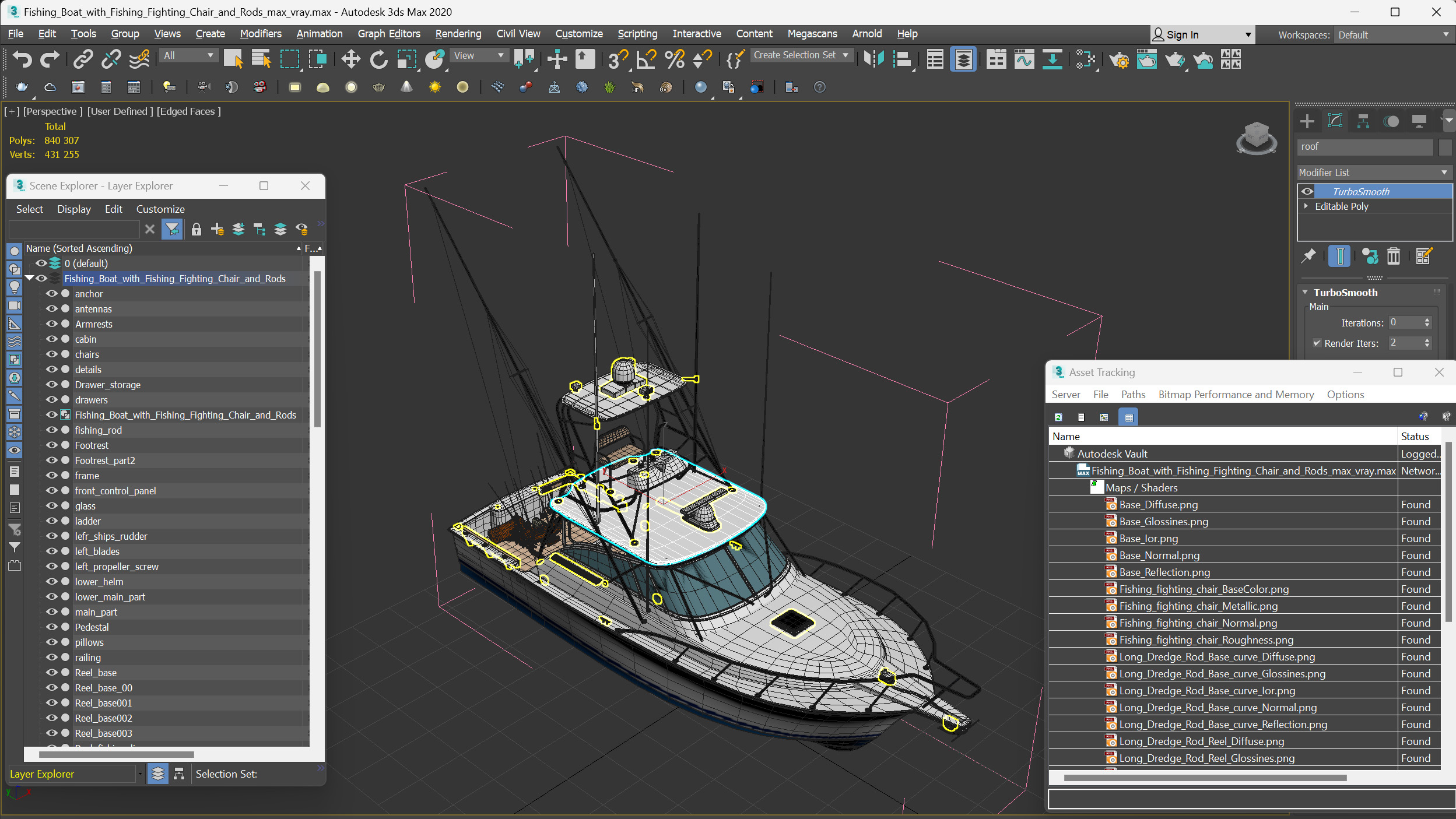 Fishing Boat with Fishing Fighting Chair and Rods 3D model