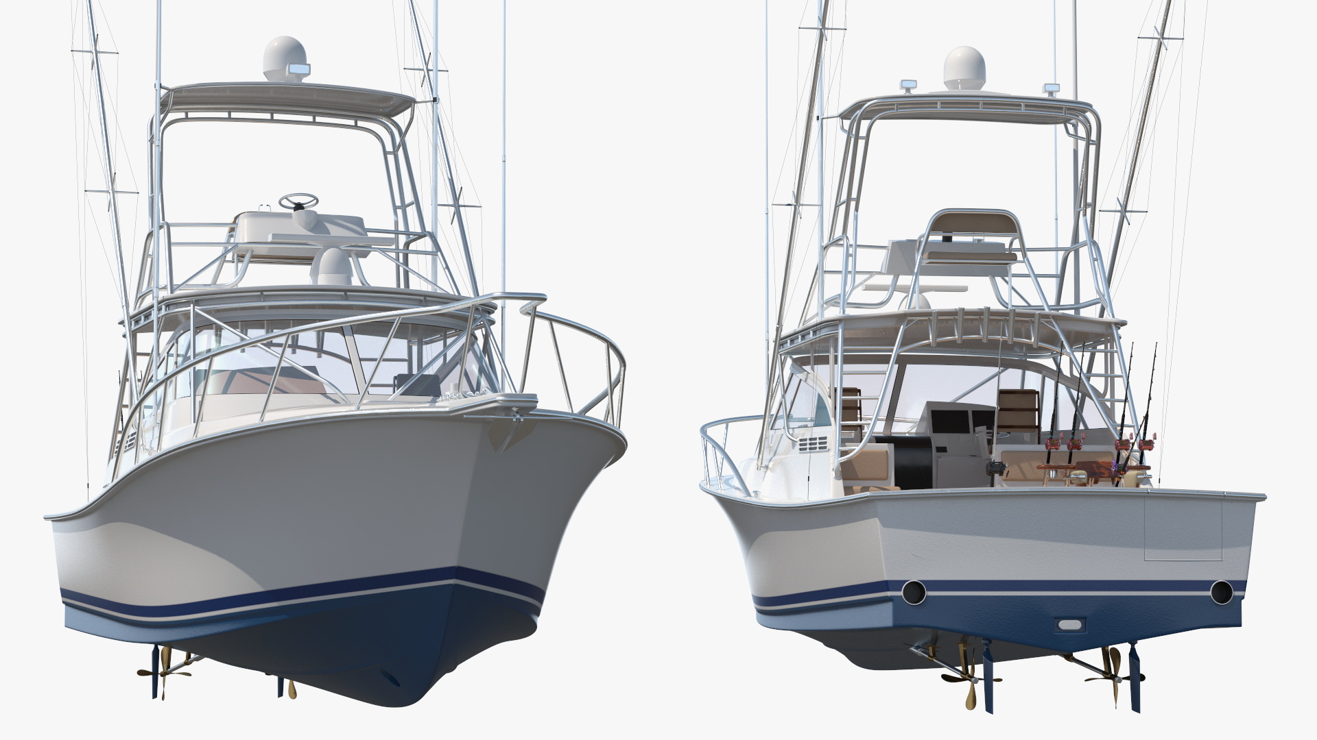 Fishing Boat with Fishing Fighting Chair and Rods 3D model