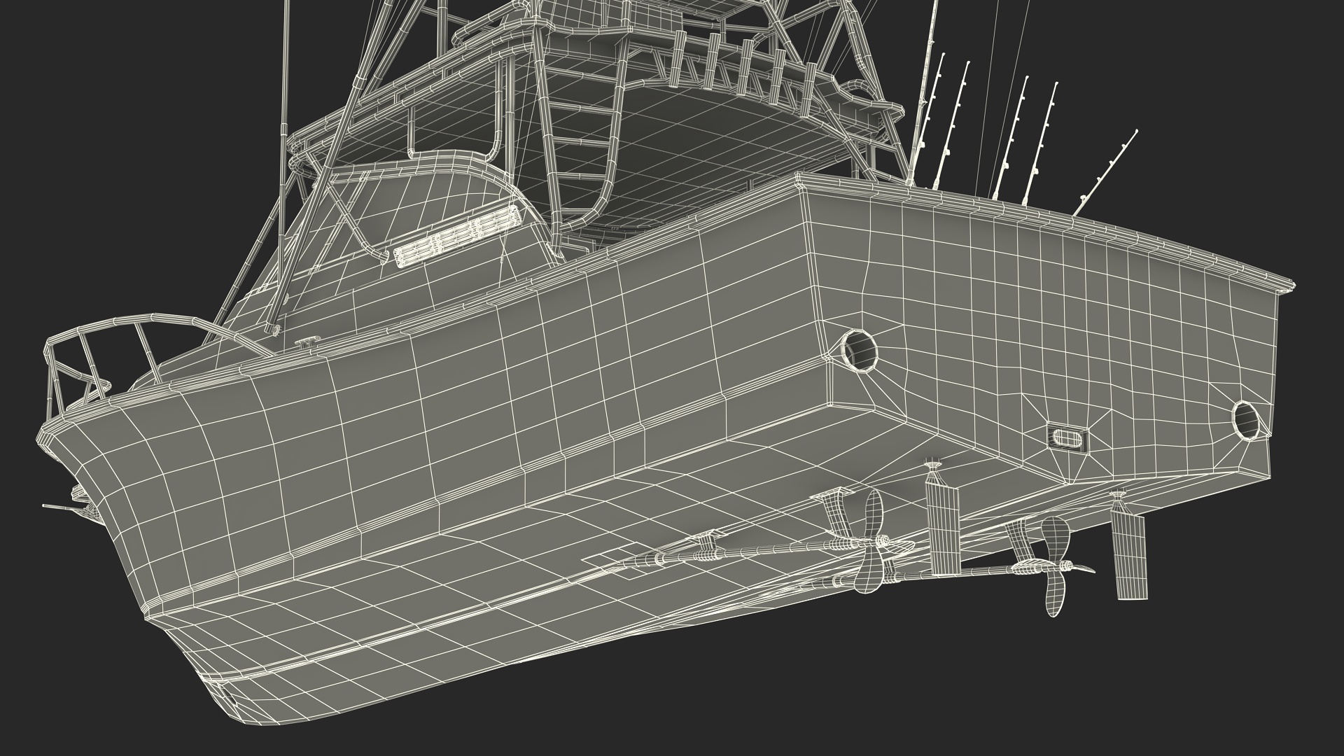 Fishing Boat with Fishing Fighting Chair and Rods 3D model