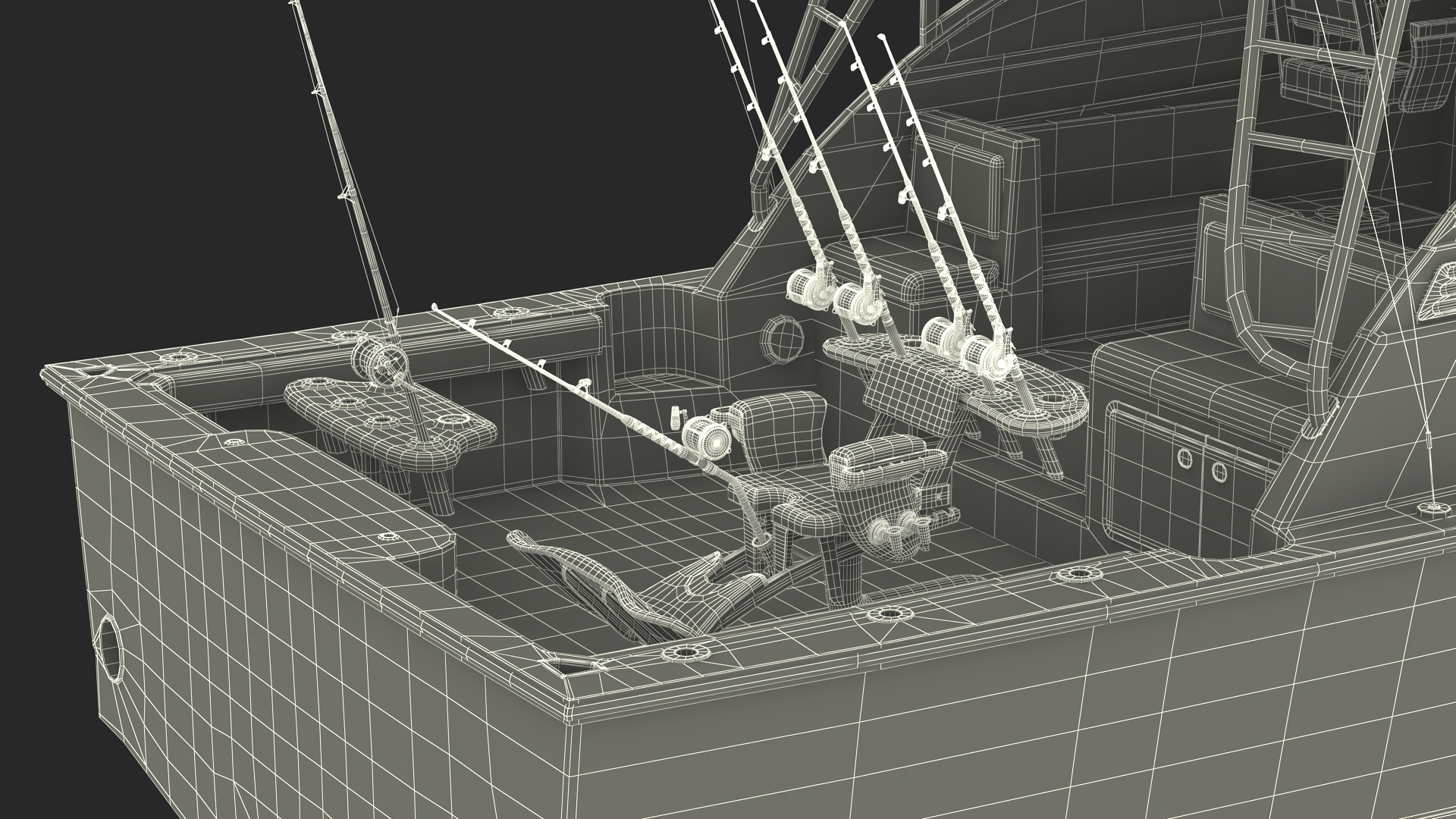 Fishing Boat with Fishing Fighting Chair and Rods 3D model