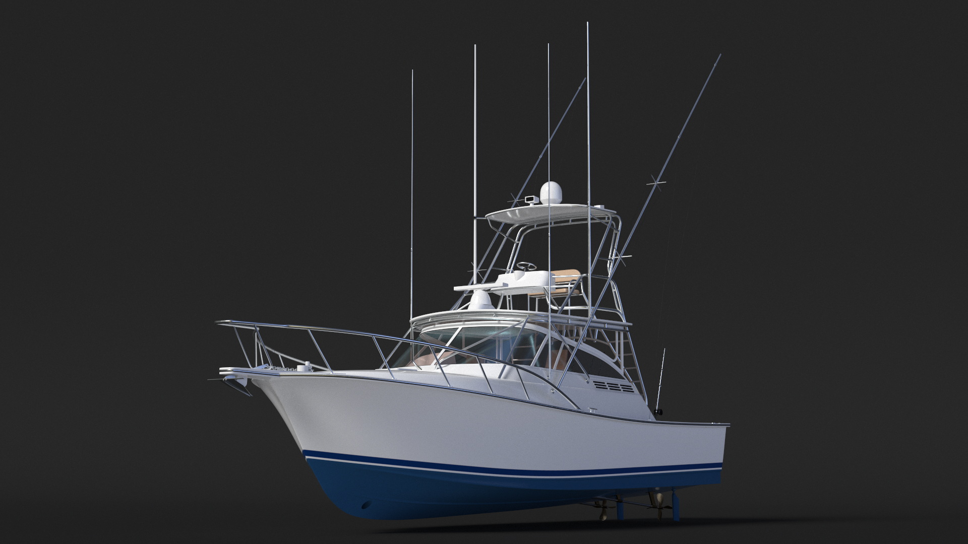 Fishing Boat with Fishing Fighting Chair and Rods 3D model