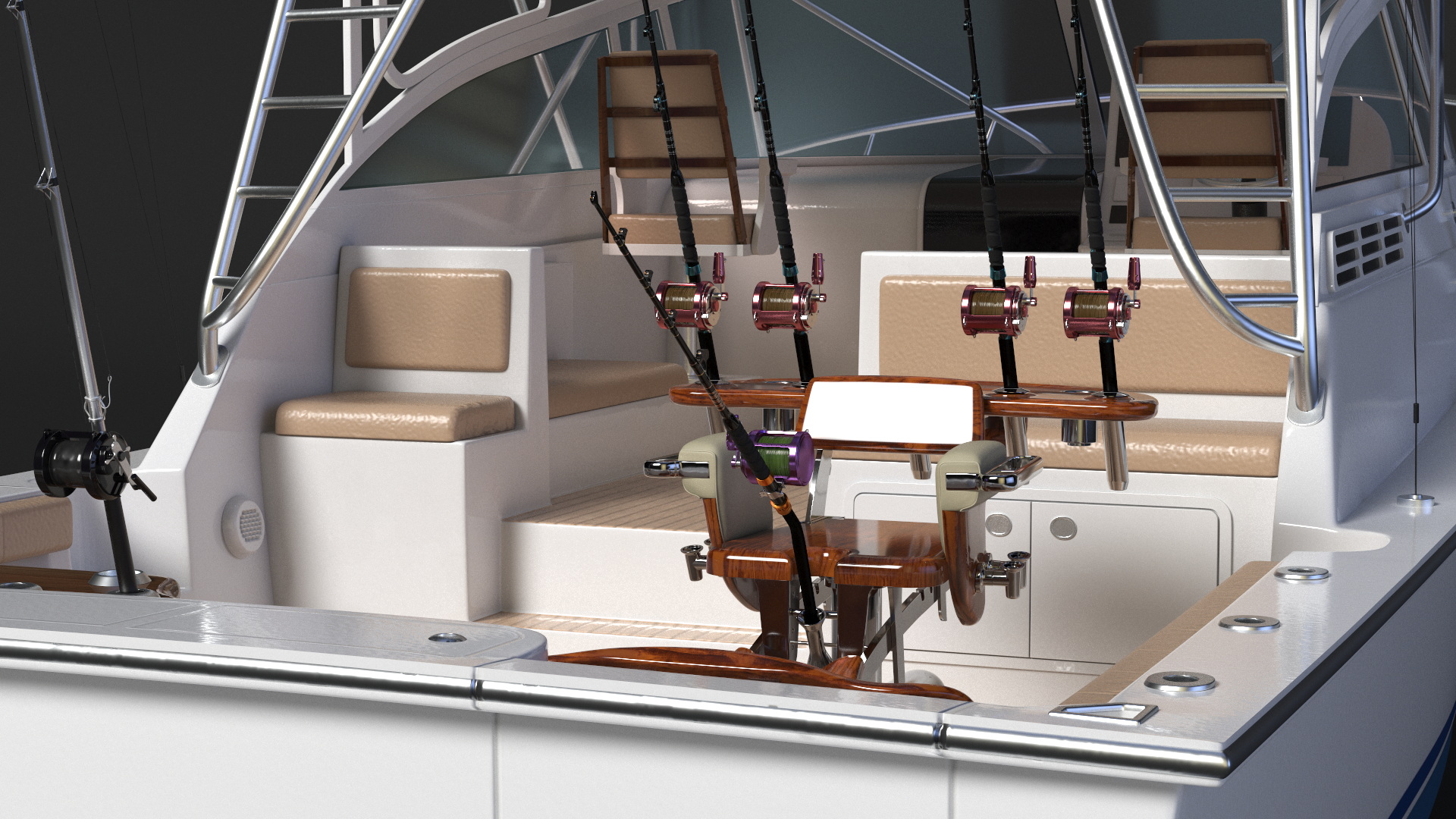 Fishing Boat with Fishing Fighting Chair and Rods 3D model