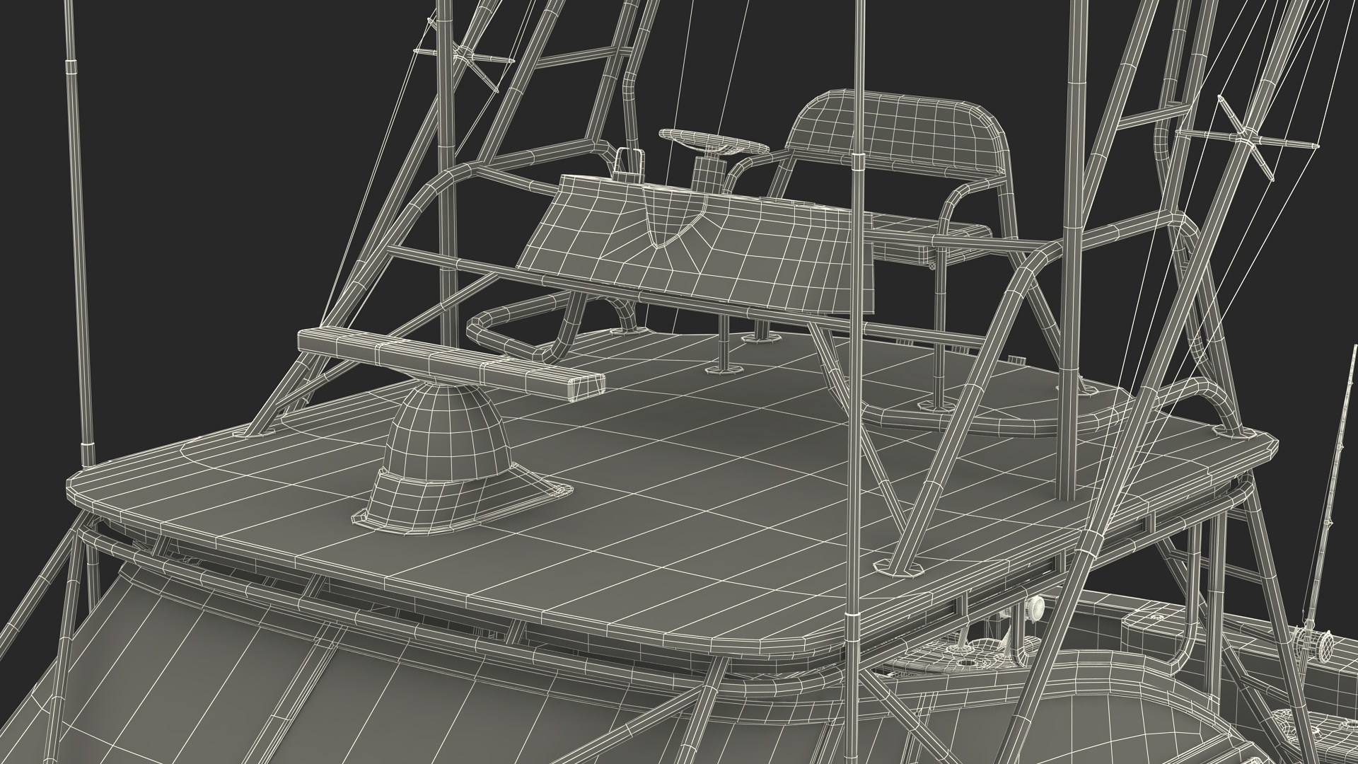 Fishing Boat with Fishing Fighting Chair and Rods 3D model