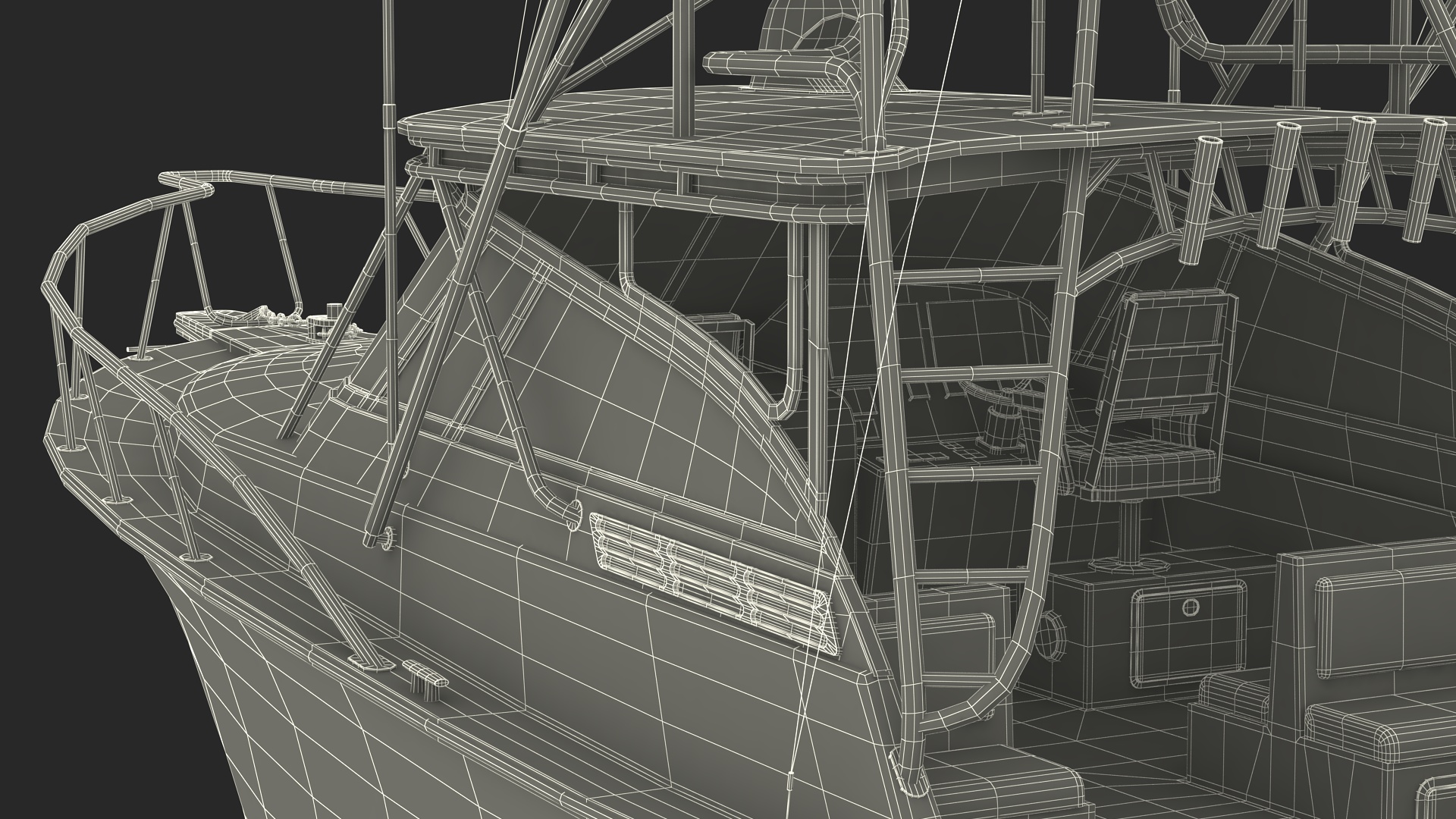 Fishing Boat with Fishing Fighting Chair and Rods 3D model