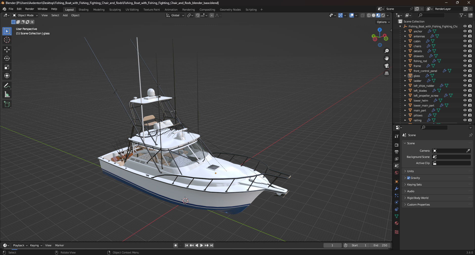 Fishing Boat with Fishing Fighting Chair and Rods 3D model