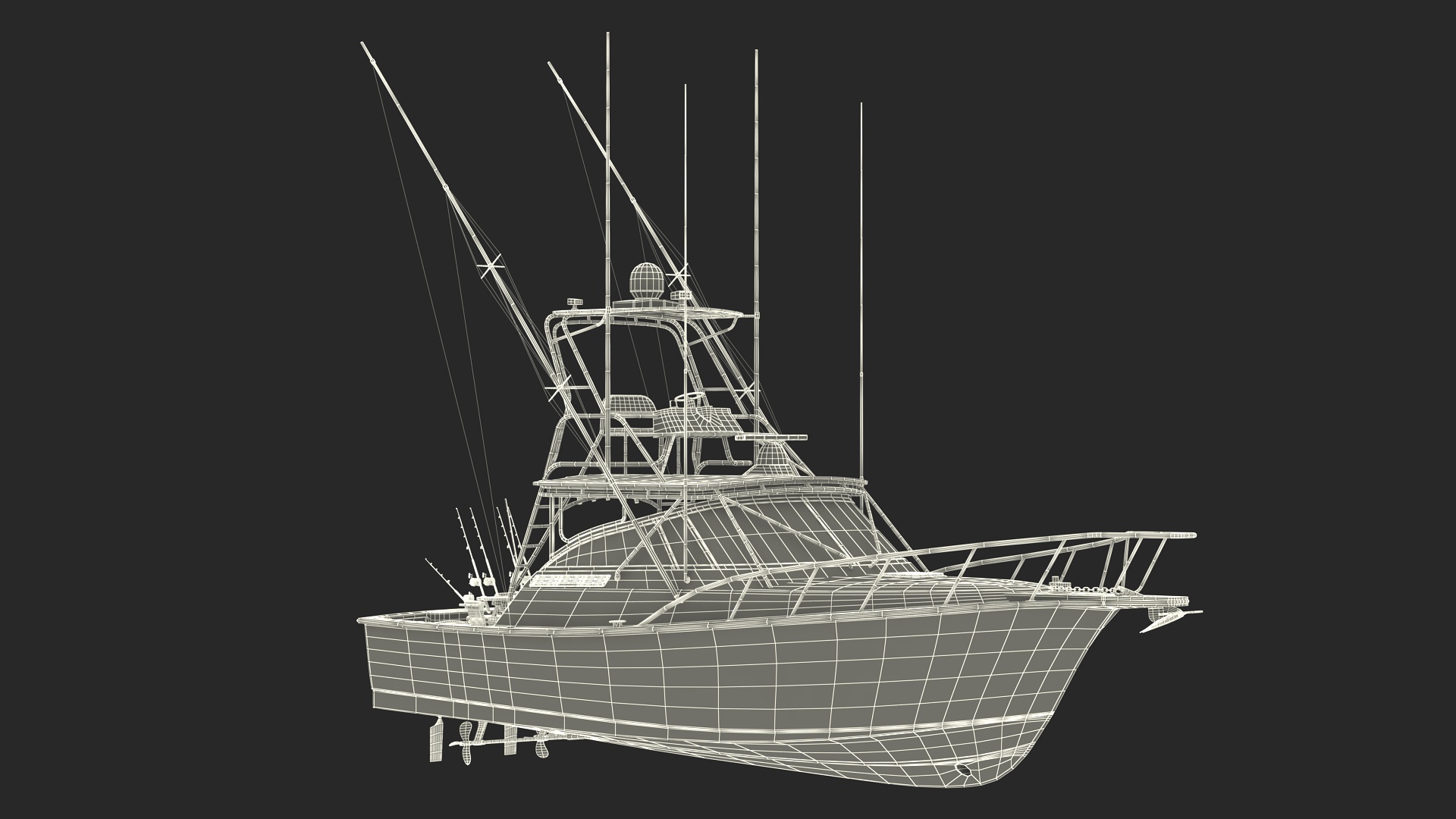 Fishing Boat with Fishing Fighting Chair and Rods 3D model