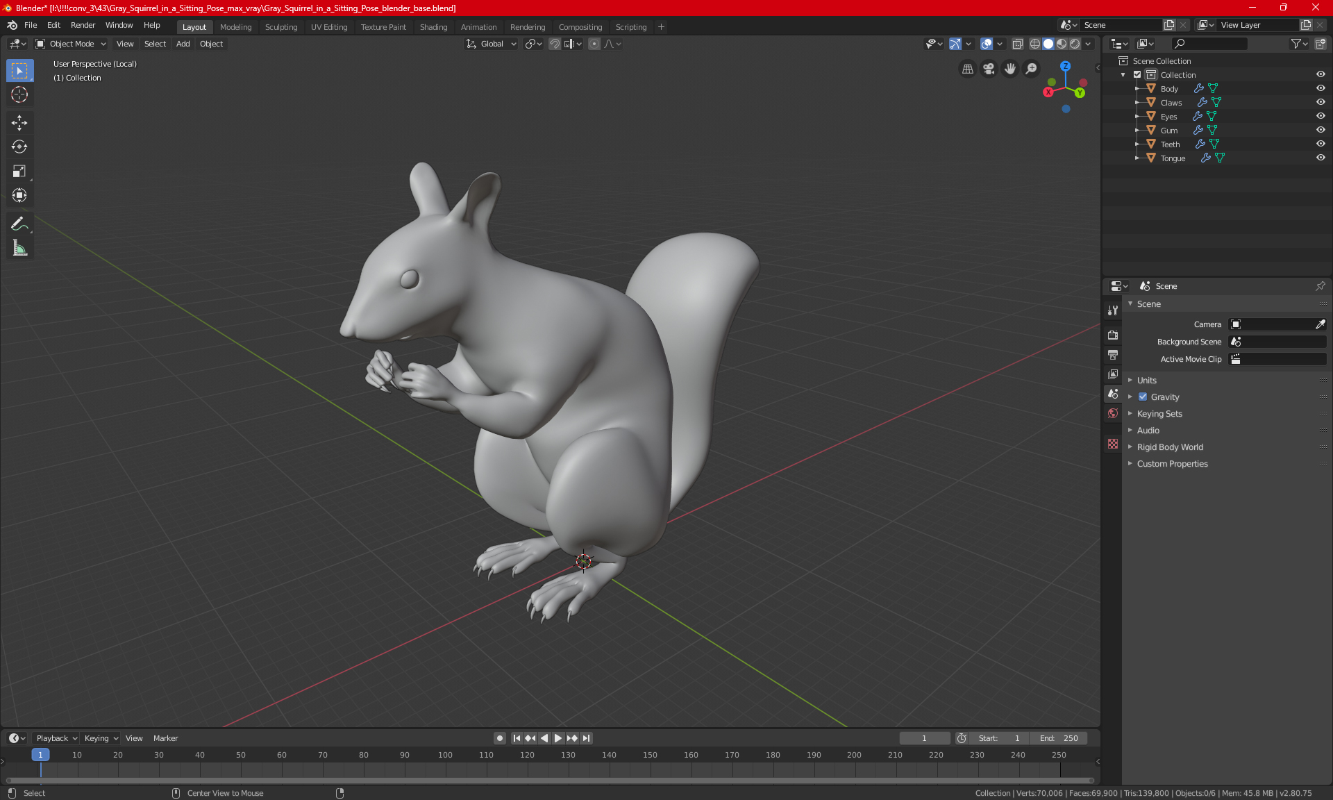 3D Gray Squirrel in a Sitting Pose