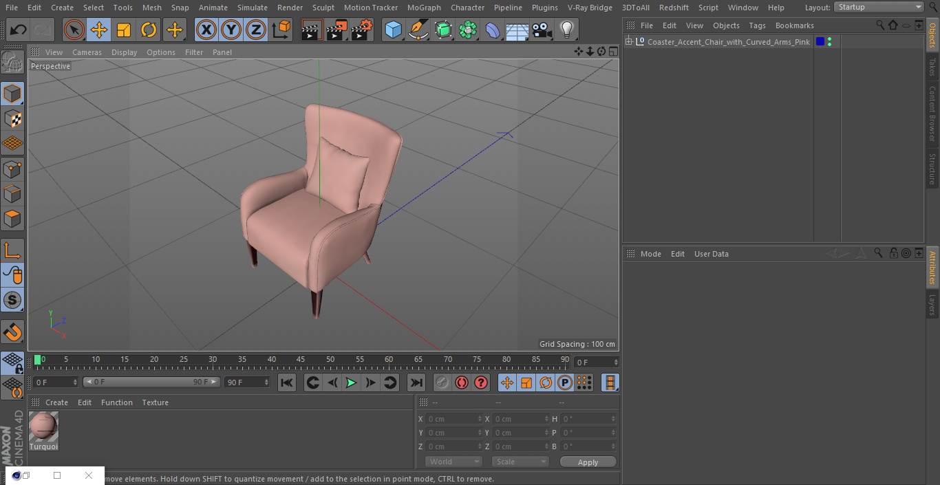 Coaster Accent Chair with Curved Arms Pink 3D