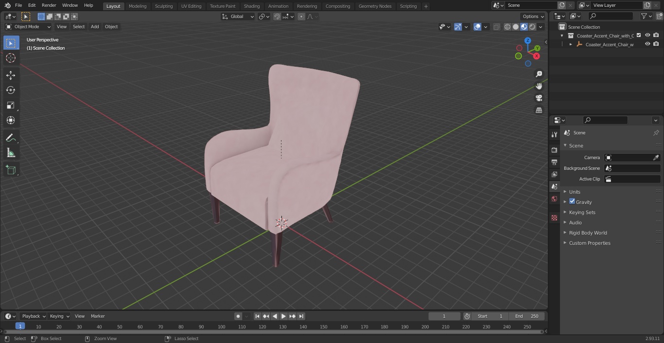 Coaster Accent Chair with Curved Arms Pink 3D